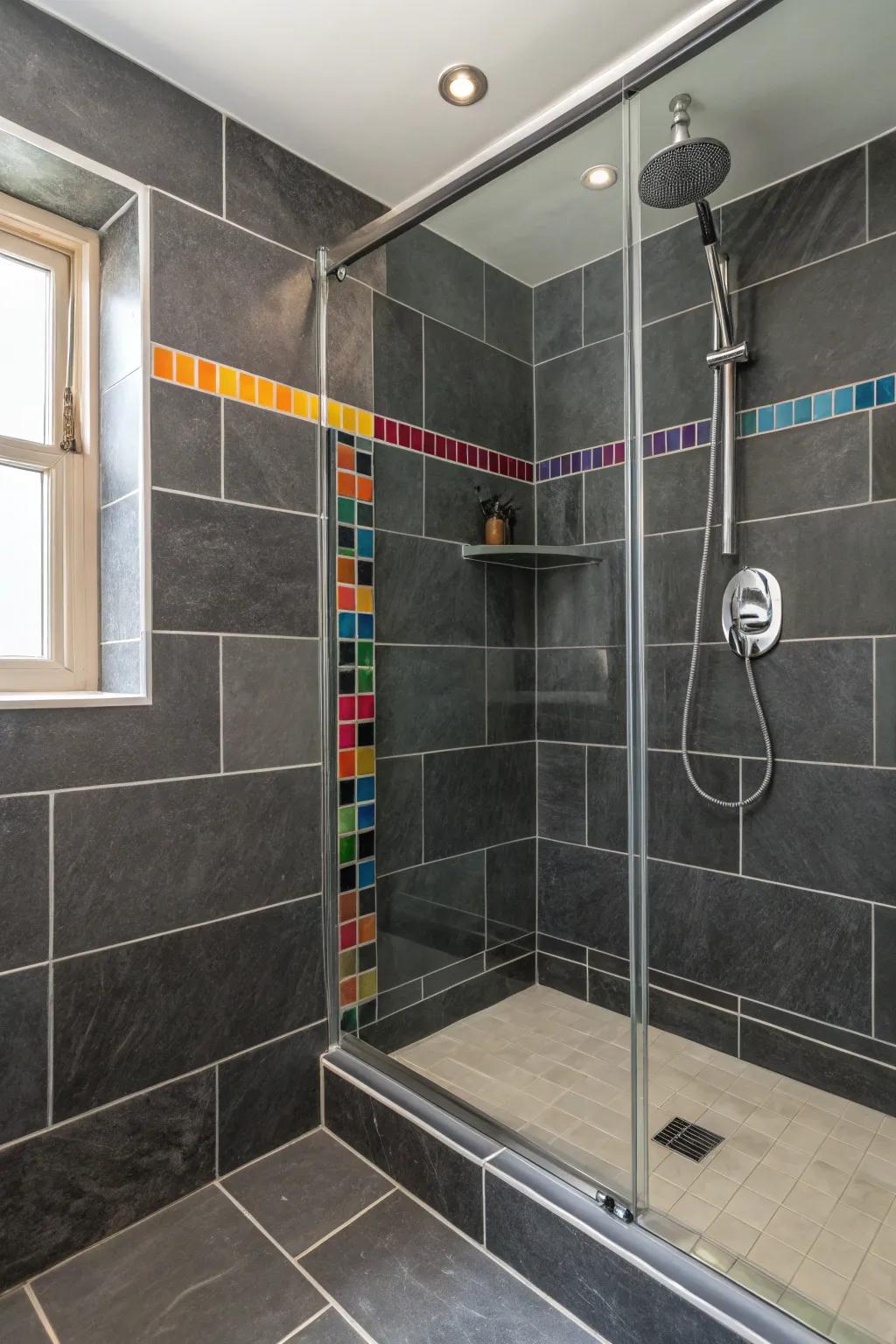 A burst of color adds vibrancy to the sophisticated charcoal backdrop.