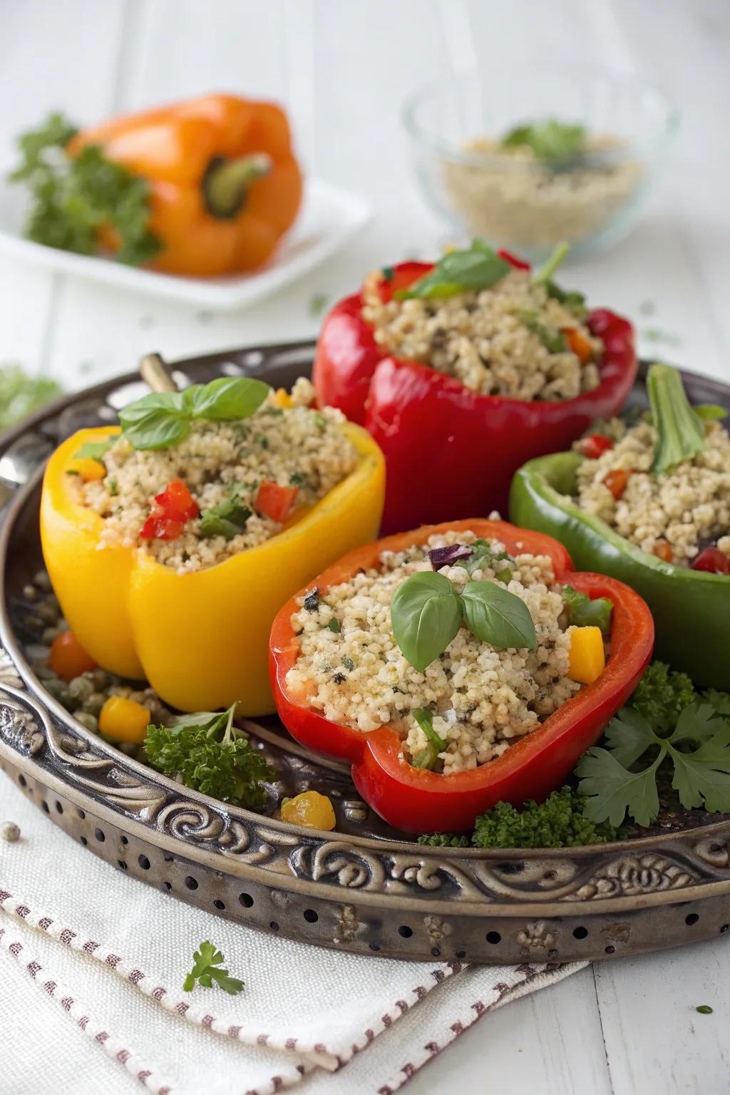 Holiday stuffed bell peppers, a healthy and colorful holiday meal.