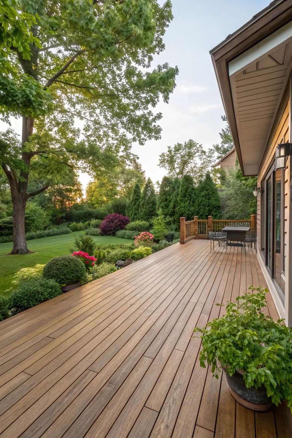 Natural wood shades foster a harmonious outdoor environment.
