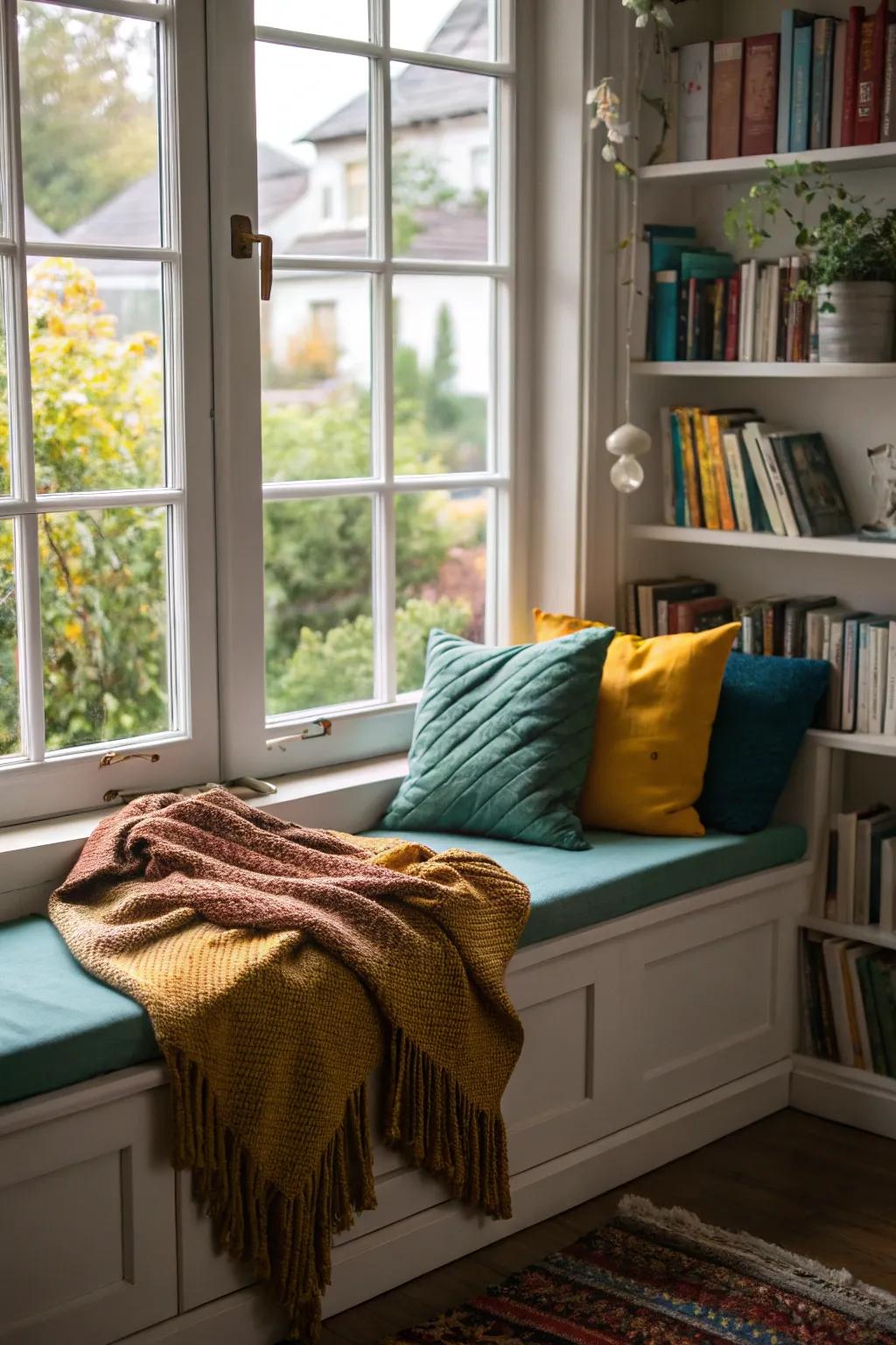 Window seats complete with soft seating provide a wonderful retreat for relaxation.