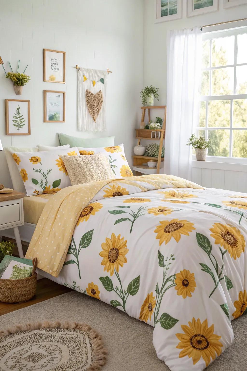 Sunflower bedding introduces a cheerful element to your personal haven.