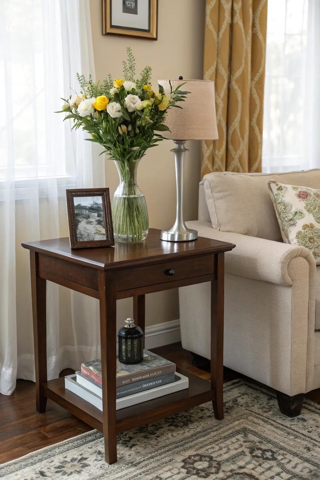 A delightful accent table finishes any corner.