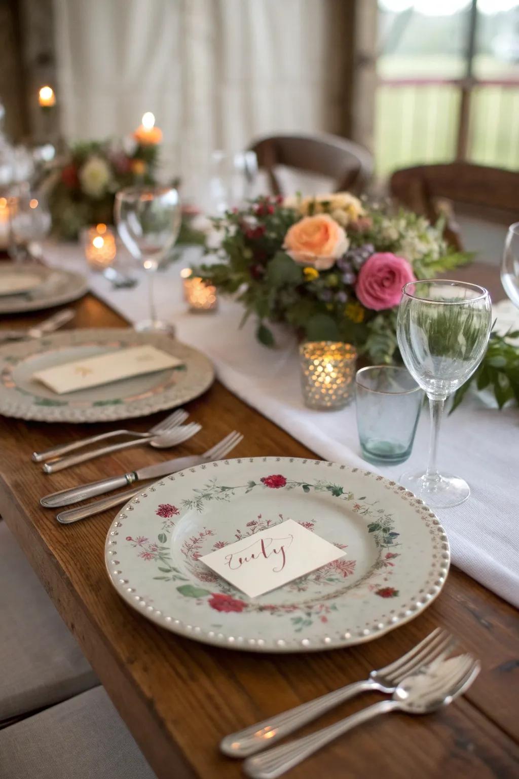 Personalized table protectors with handwritten placement cards.