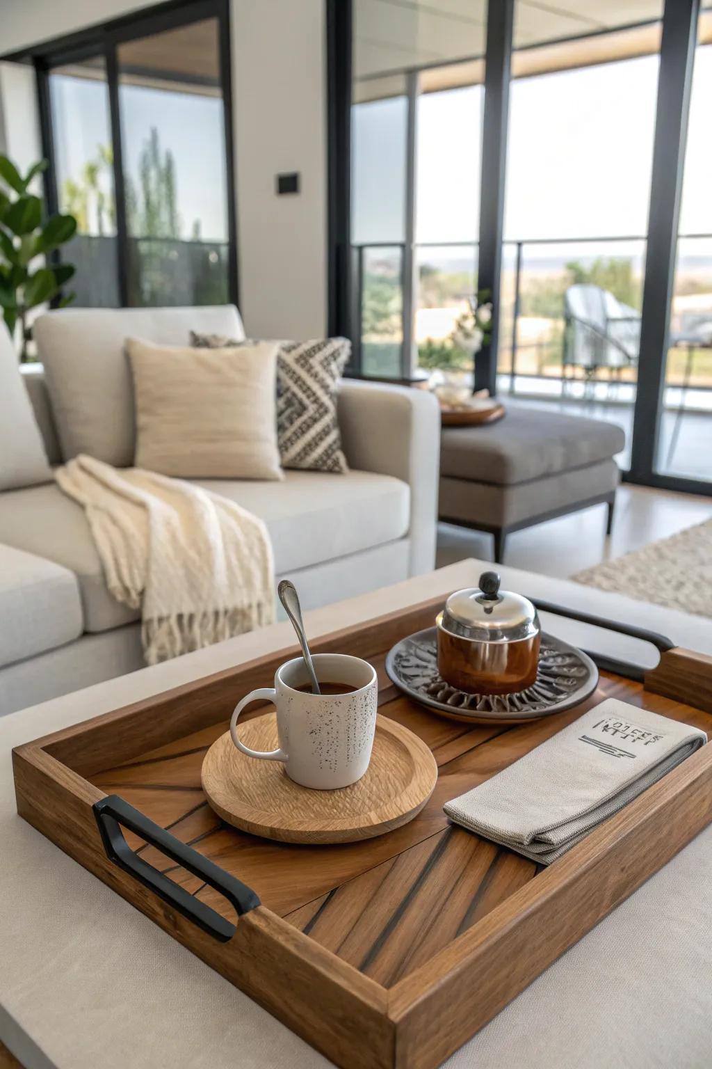 A variety of textures infuse dimension into a decorative serving board.