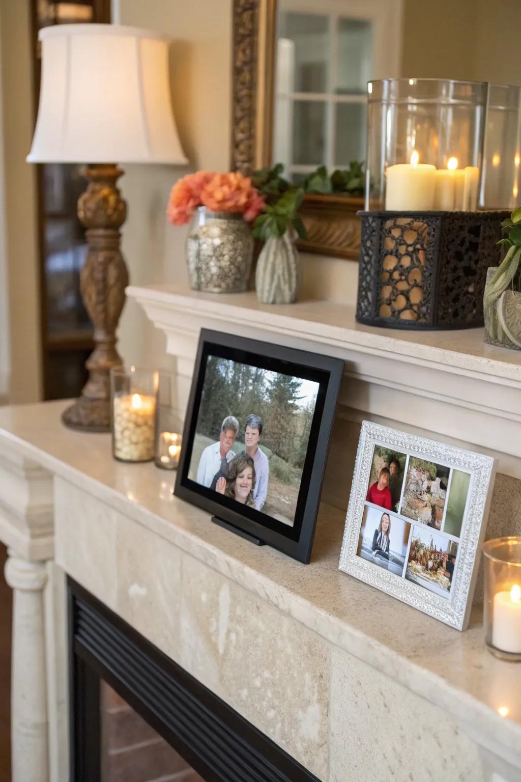A mantel becomes a focal point with a digital display.