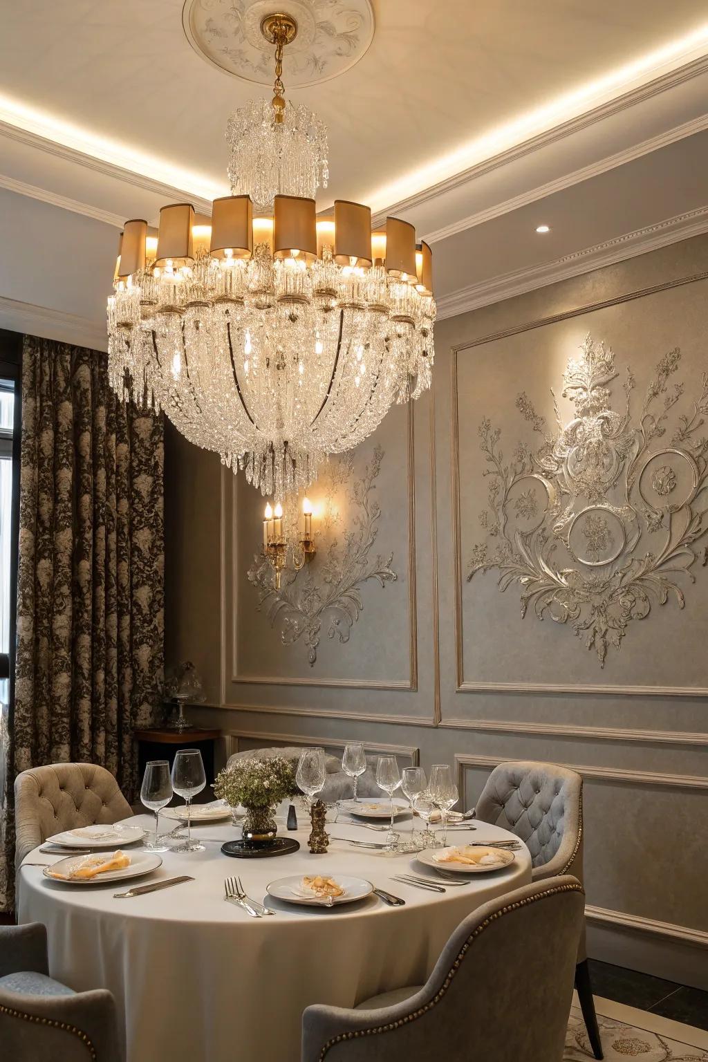 Statement lighting adds both practicality and flair to your dining space.