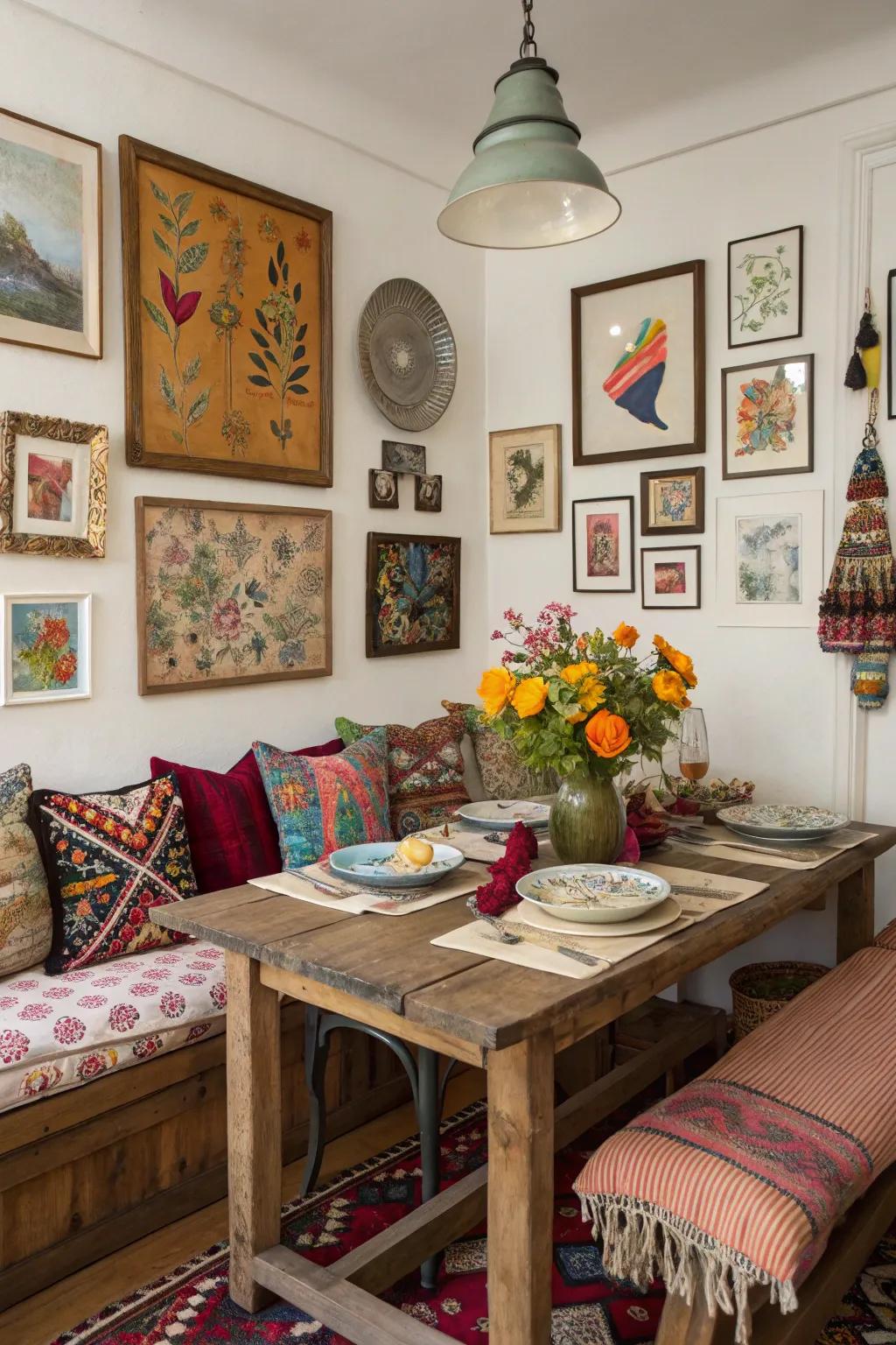Varied accessories that add character and personal flair to the dining room.