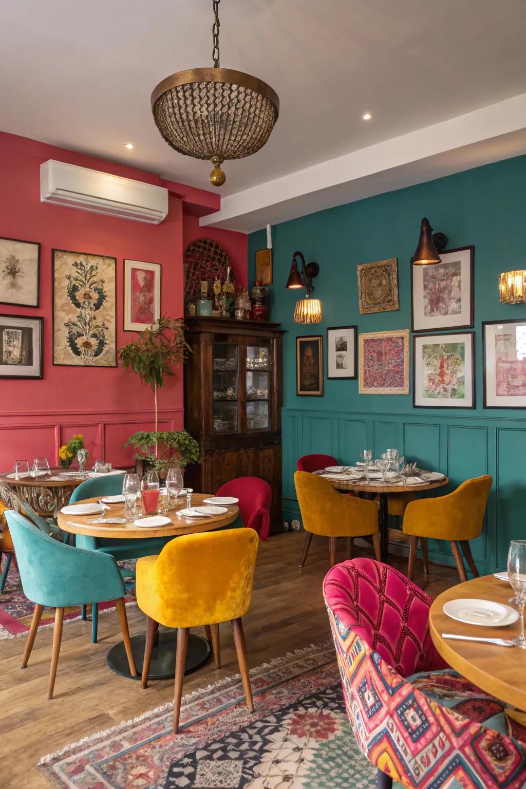 An eclectic mix makes dining spaces unique and lively.