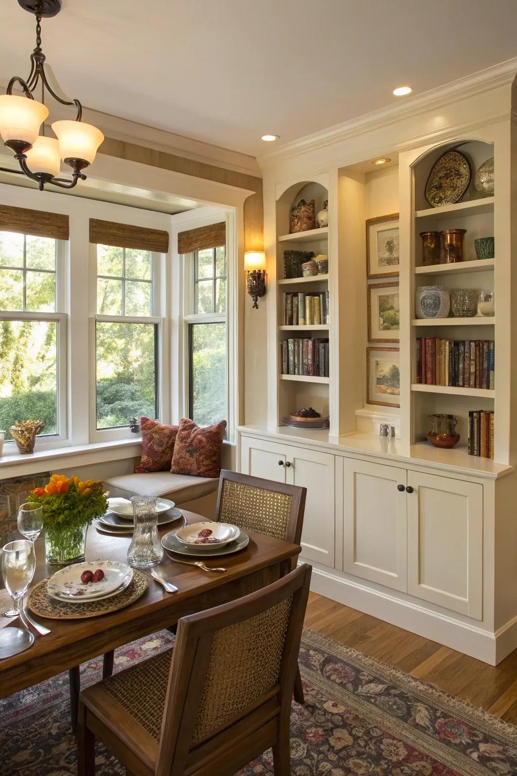 Nooks and built-ins infuse storage and decorative elements into your dining room.