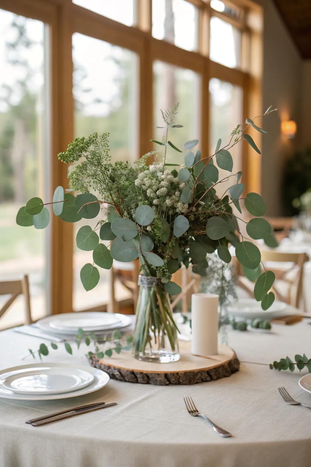 Plant life adds a natural touch, bringing both freshness and vitality to the dining table.
