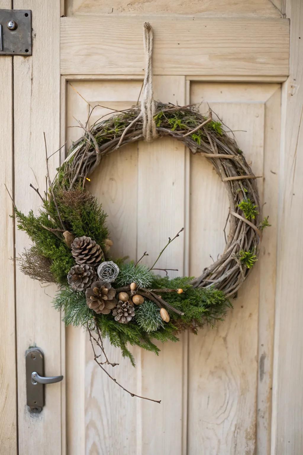 Embrace the placid splendor of nature through this Woodland Enchantment wreath, a seamless amalgamation of unpretentiousness and sophistication for your festive embellishments.
