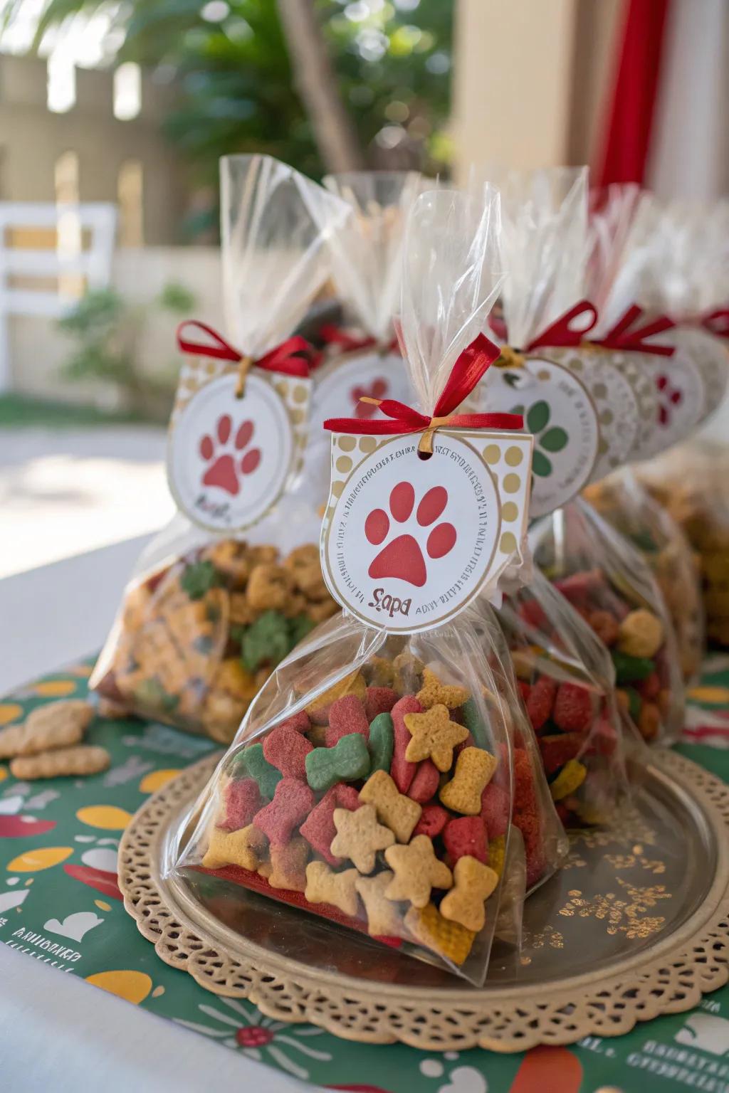See-through treat sacks exhibiting delightful surprises.