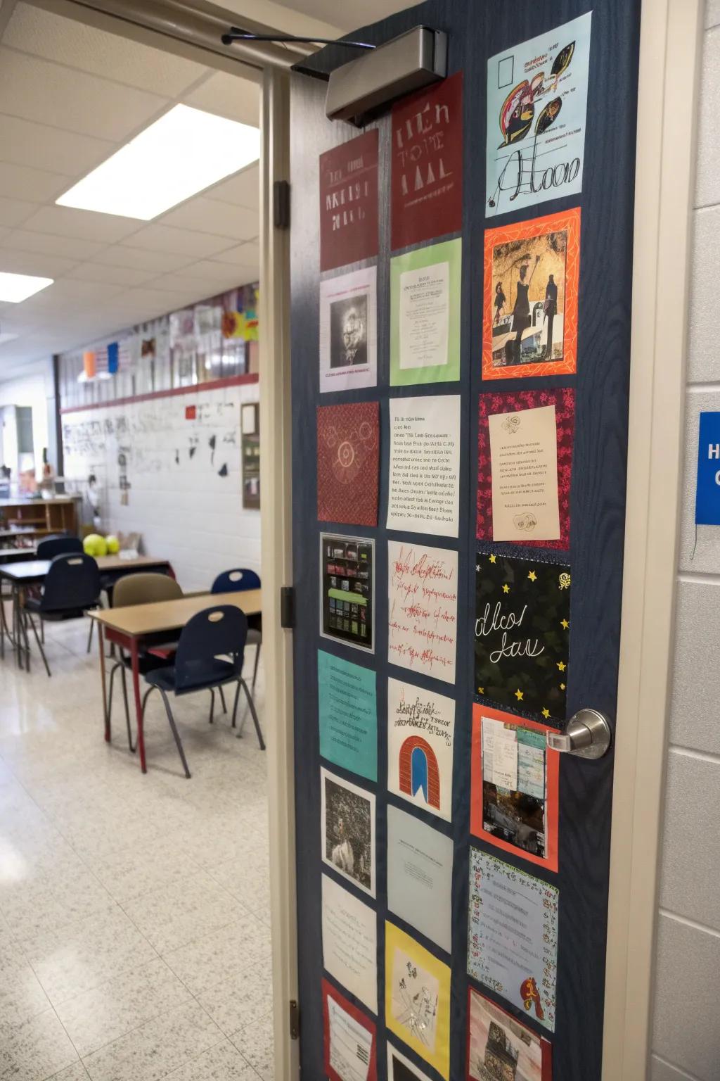 An entryway celebrating the delight of reading through book-themed ornamentation.
