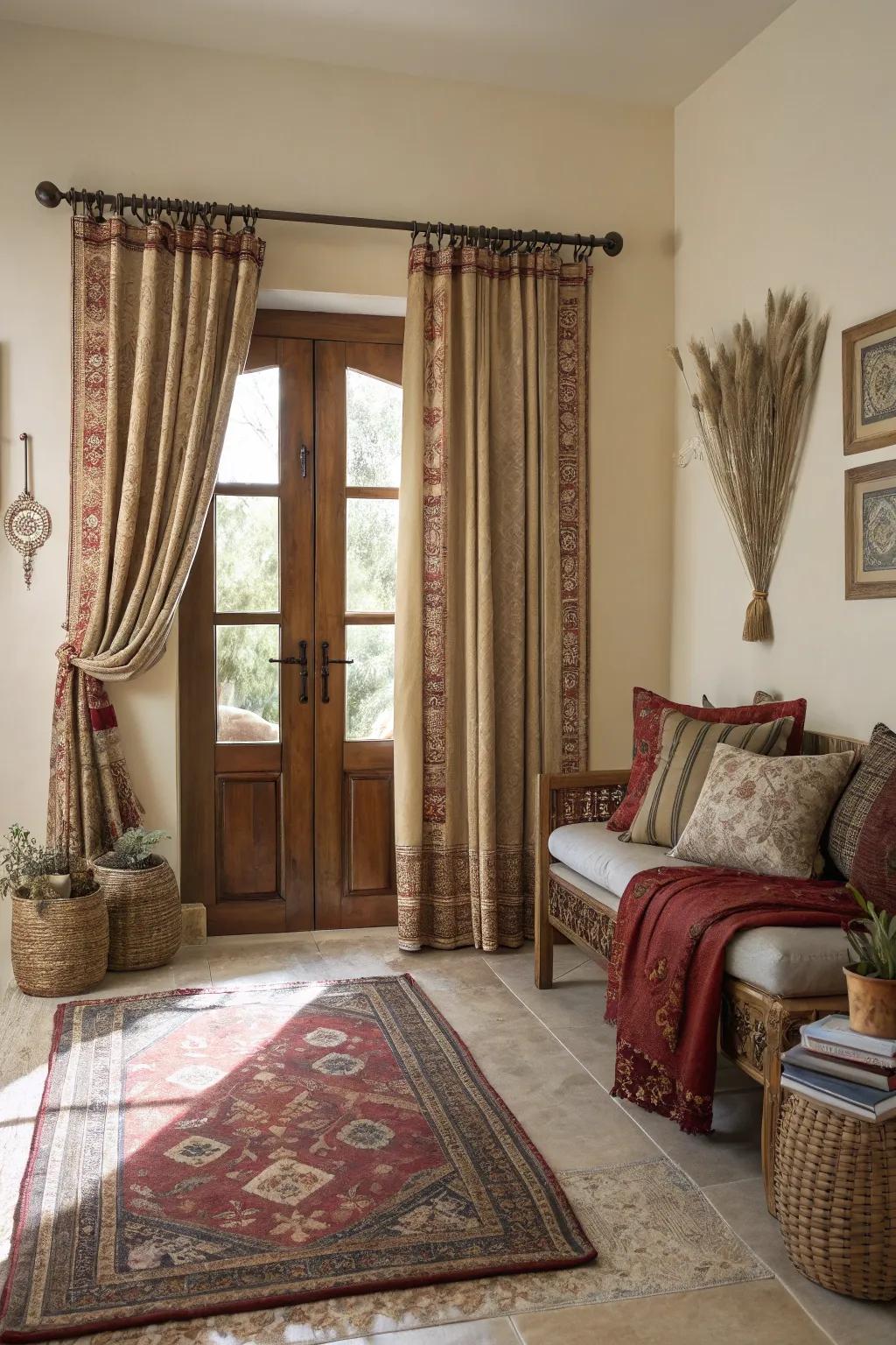 Produce a harmonious appearance by coordinating curtains with decor.