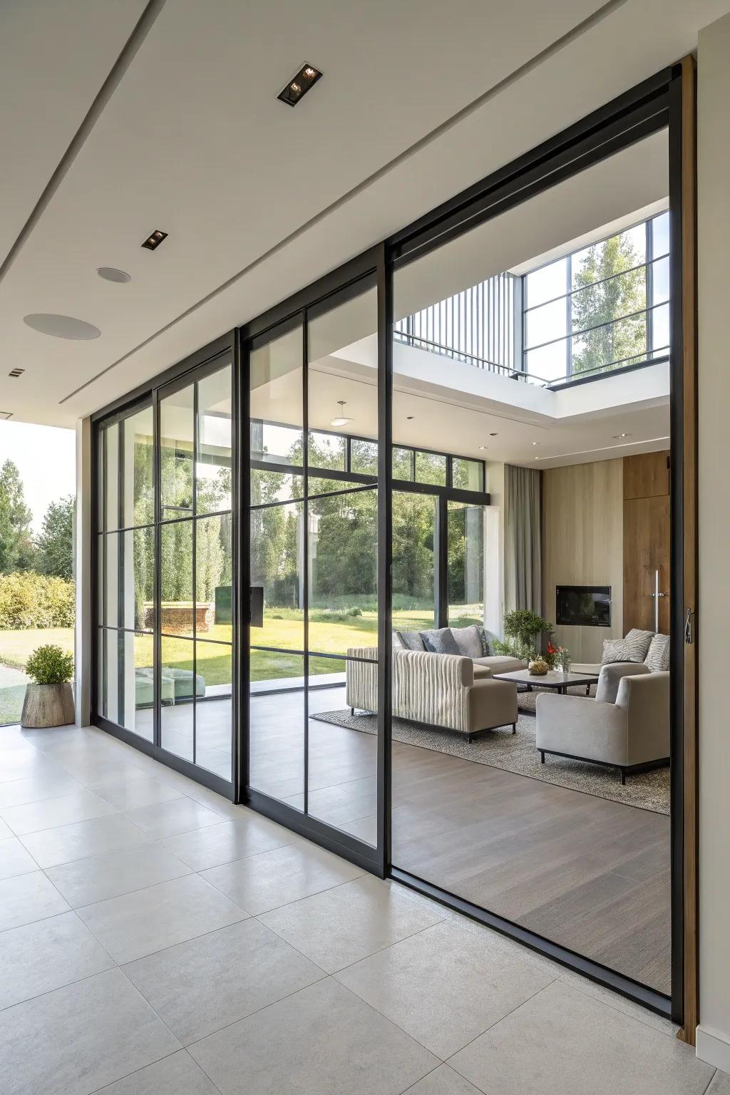 Establish dramatic entries using multiple-panel gliding doors.