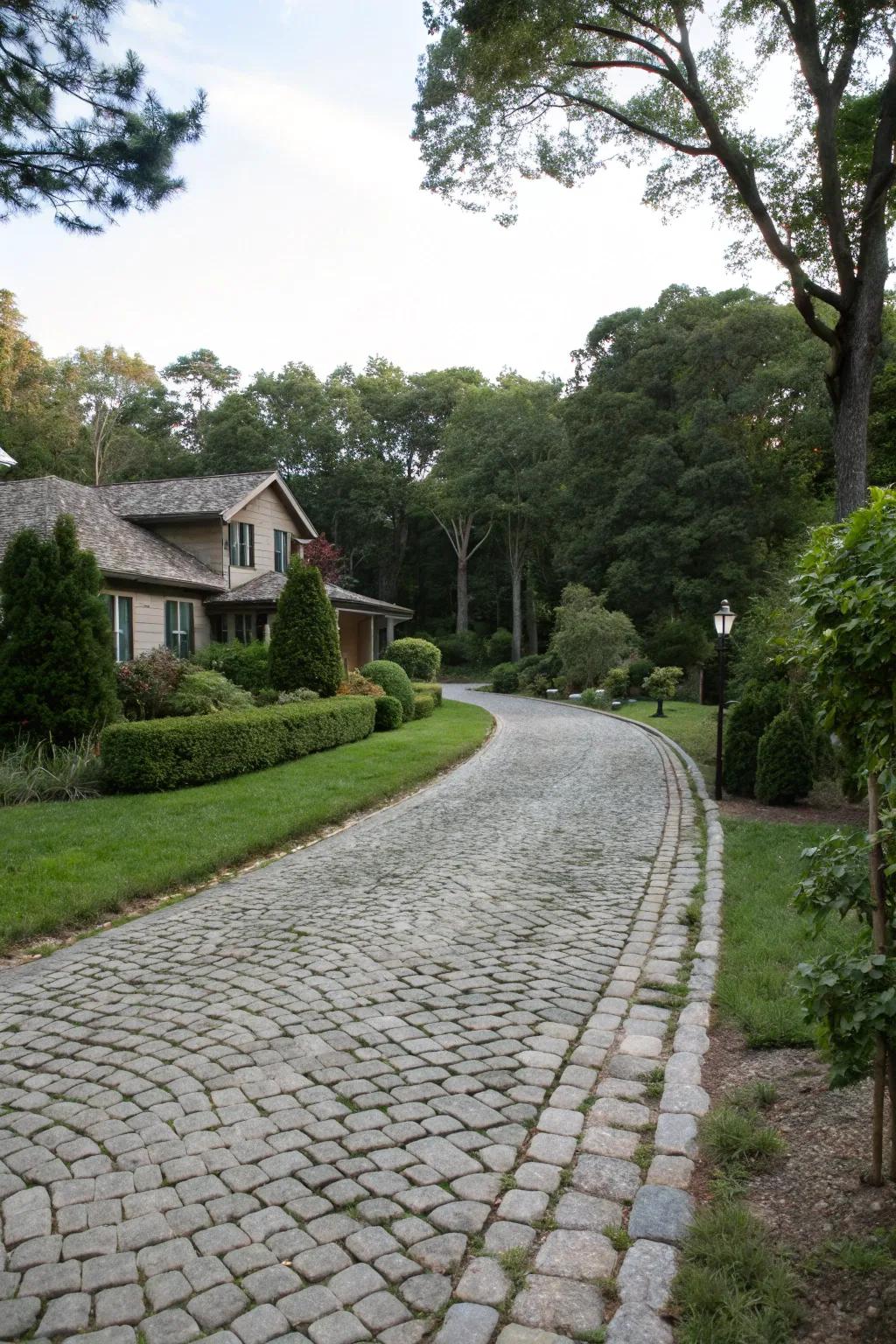 Paved stones add texture and charm to this driveway entry.
