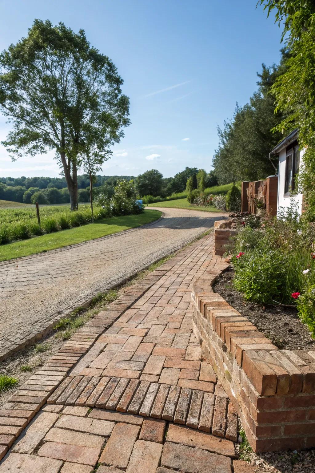 Eco-friendly driveway boundaries using reclaimed materials.