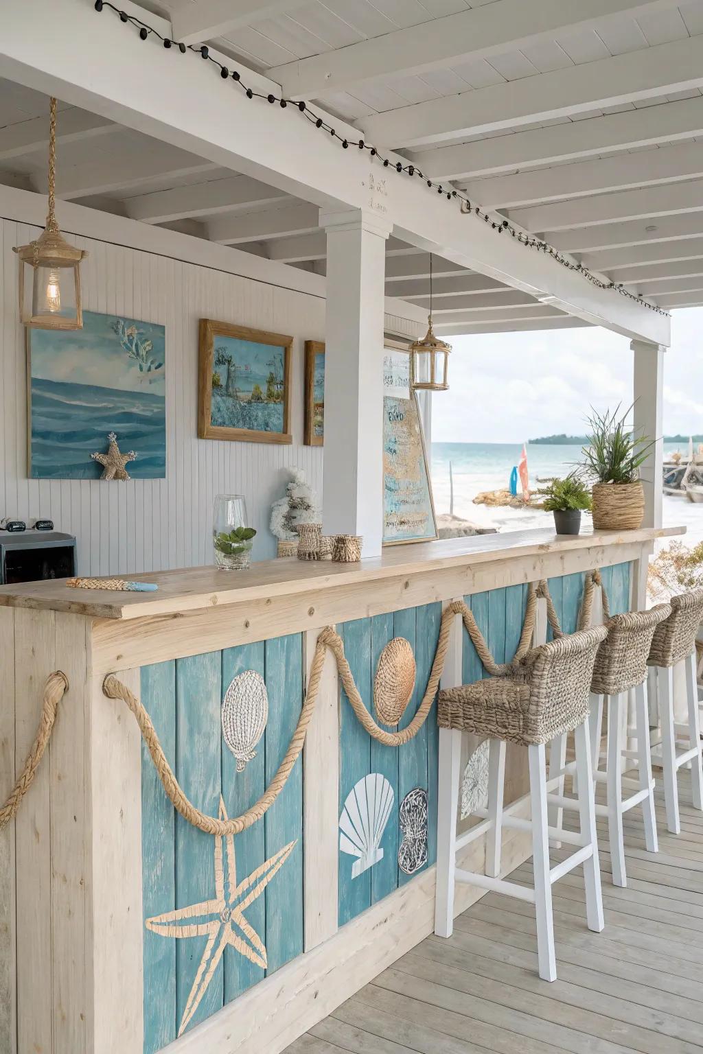 Oceanic cool conveys a seaside vibe to your bar.
