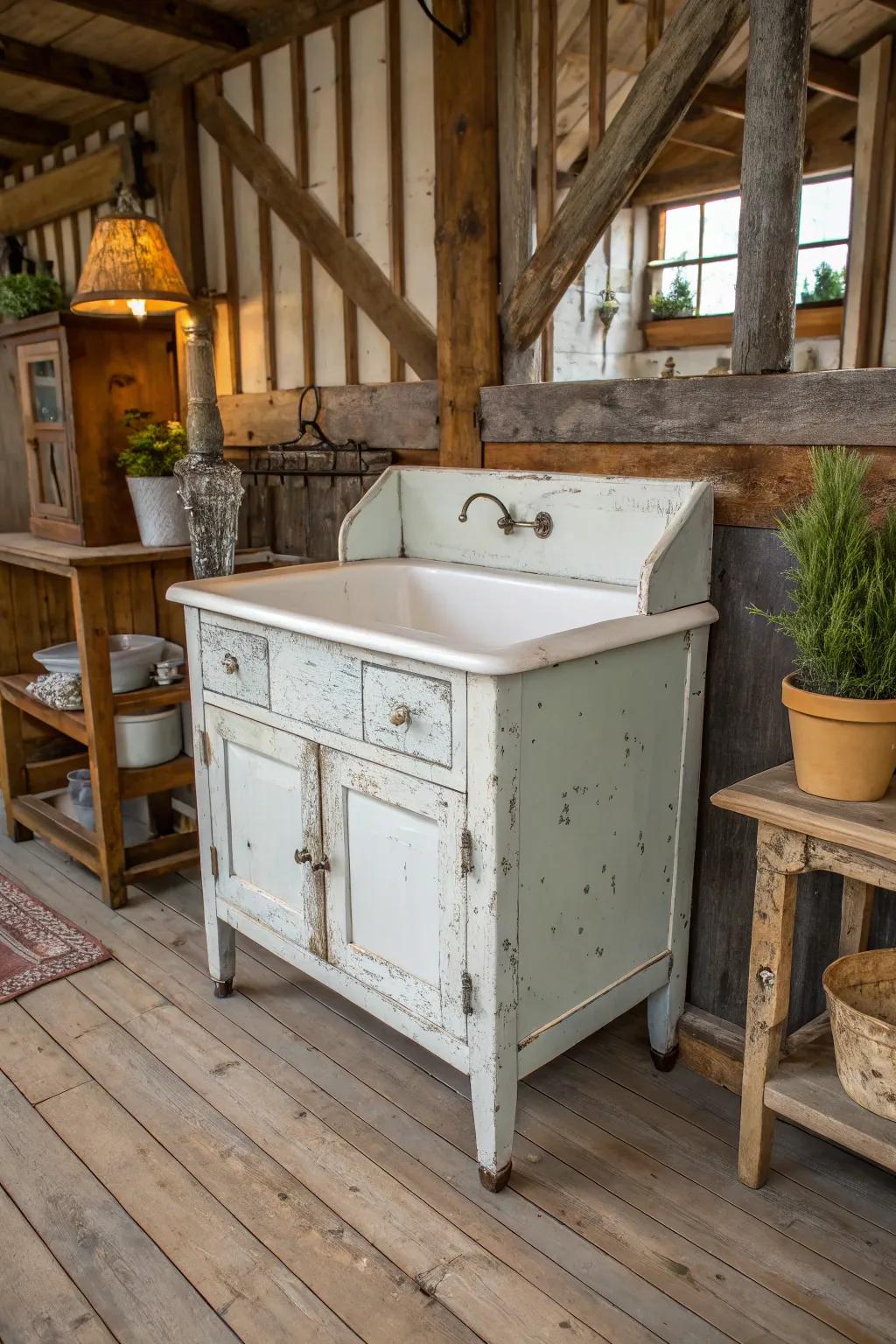 A distressed surface gives this reclaimed storage unit a vintage charm.