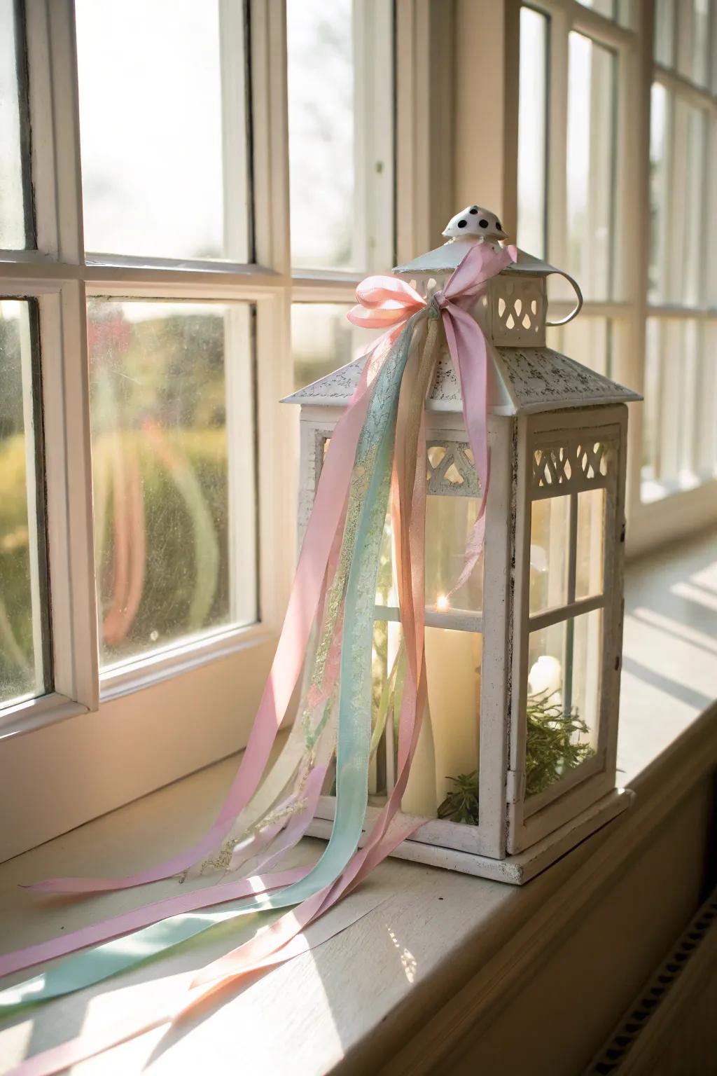 Silken bands in pastel tints append a subtle, celebratory flair to lanterns.