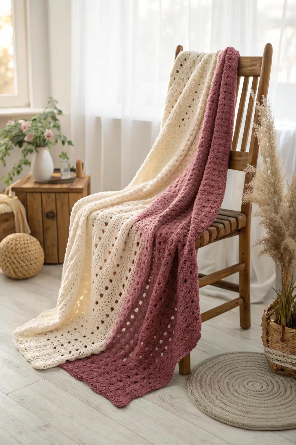 Embrace the skill of simplicity using a stunning gradient crochet blanket that seamlessly merges artistry and natural splendor.