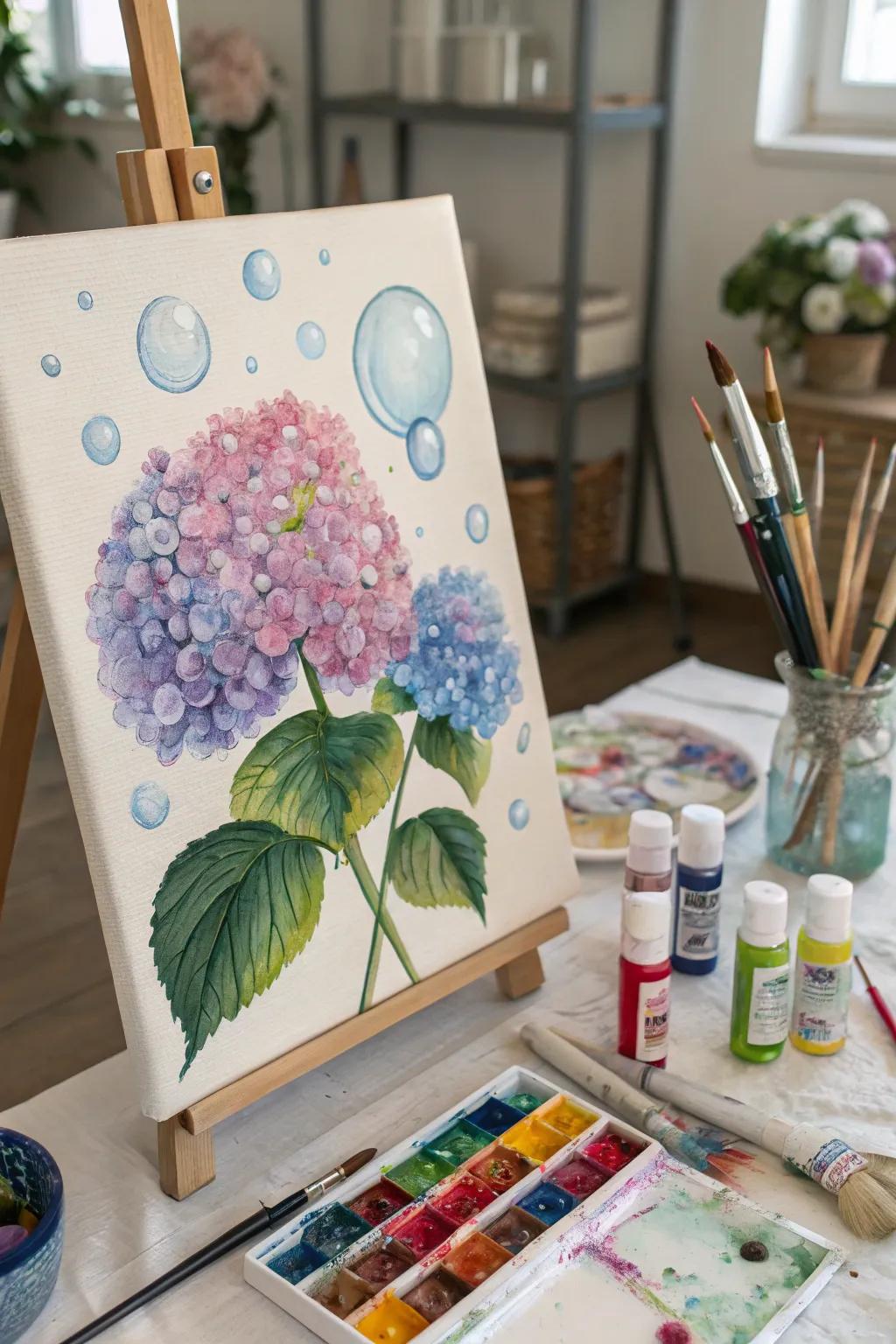 Air pocket pigment hortensias for a dash of color.