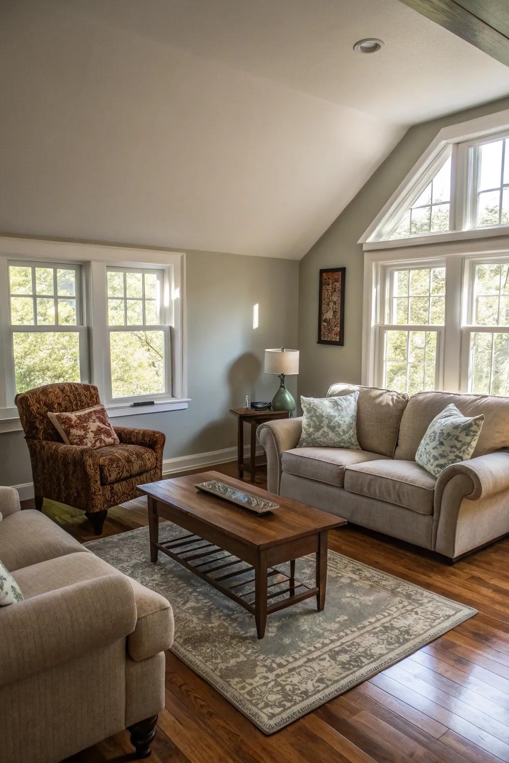An innovative diagonal furniture layout creating an open space.
