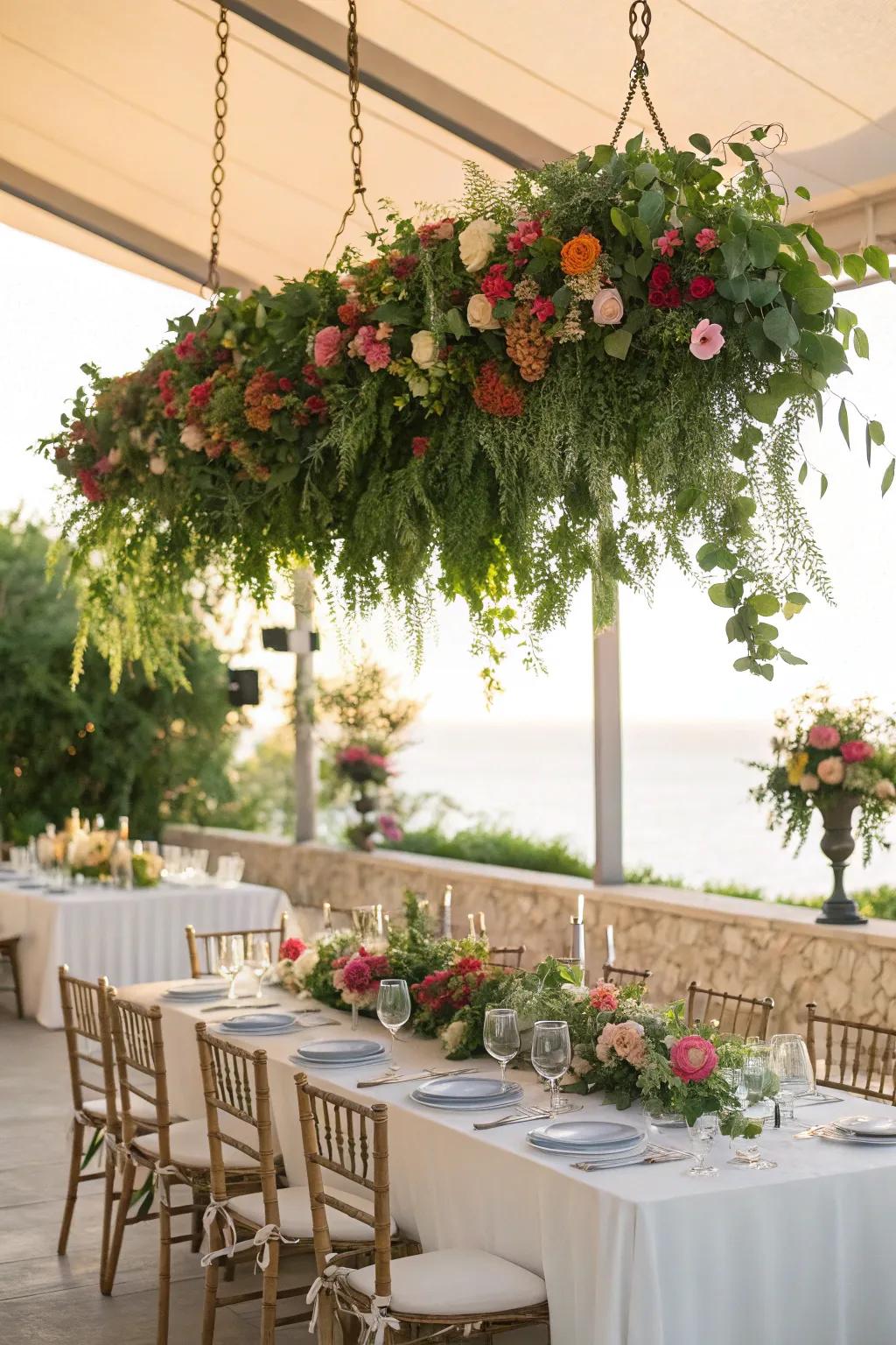 Hanging floral arrangements leave a lasting impression.