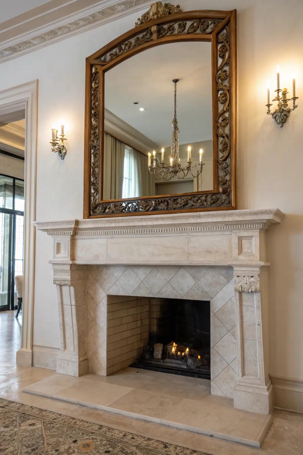 Enhance the sense of light and space with a mirror in your fireplace.