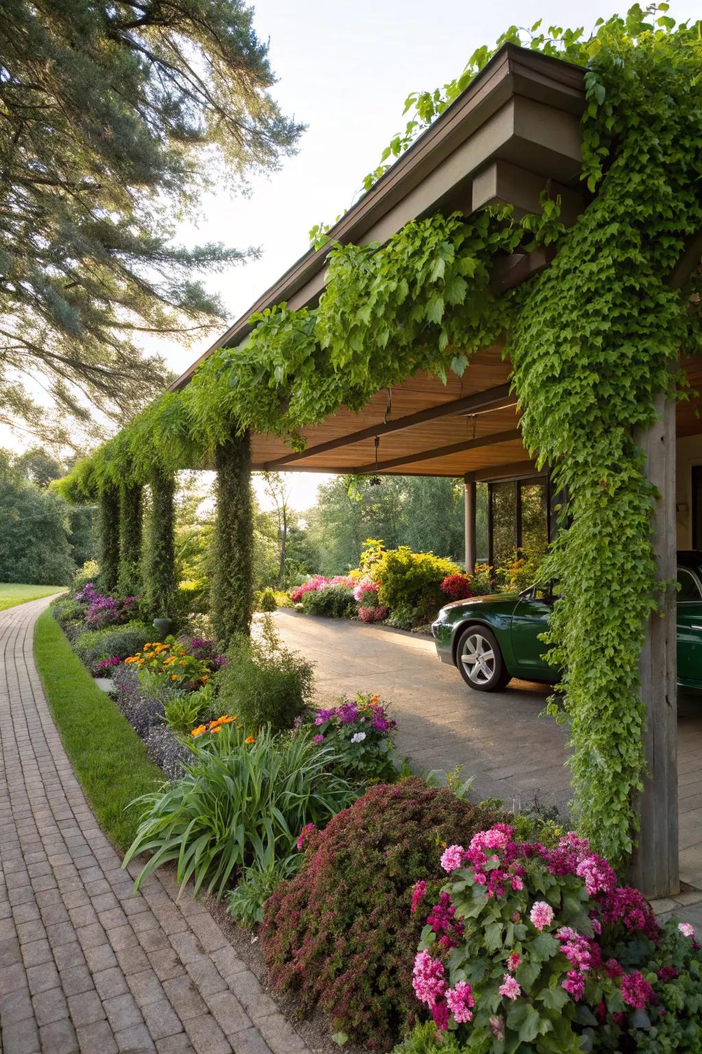 Integrate your carport with nature through thoughtful landscaping.