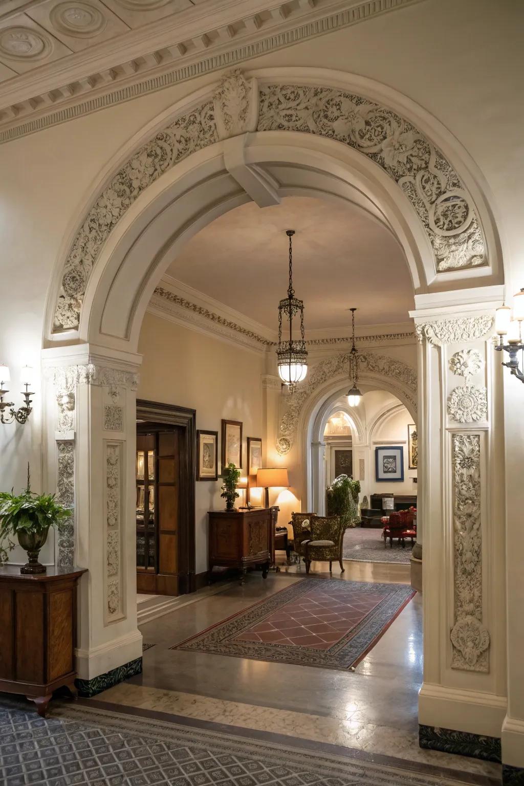 Architectural features contribute a hint of sophistication to the foyer.