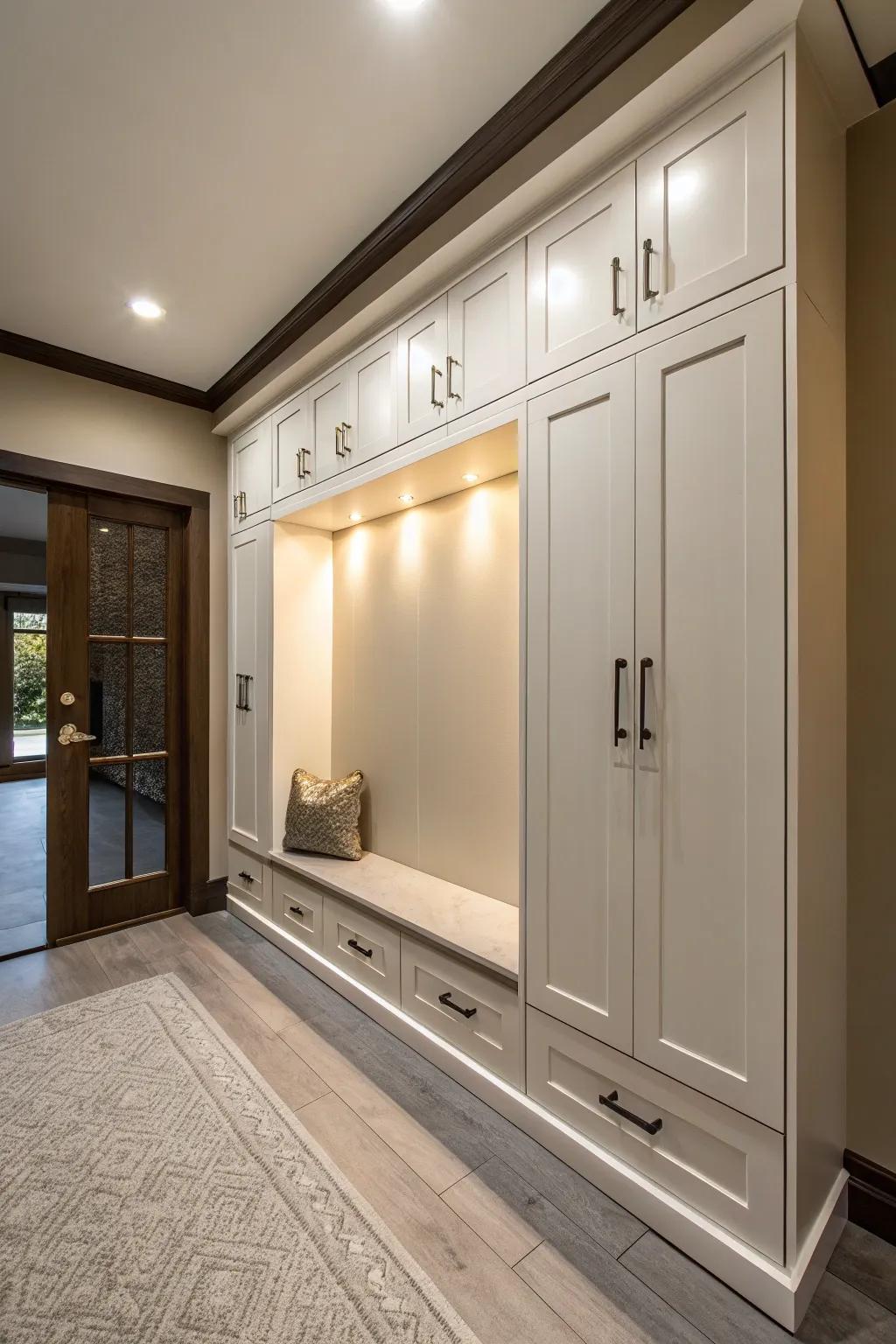 Bespoke cabinets provide tailored storage solutions.