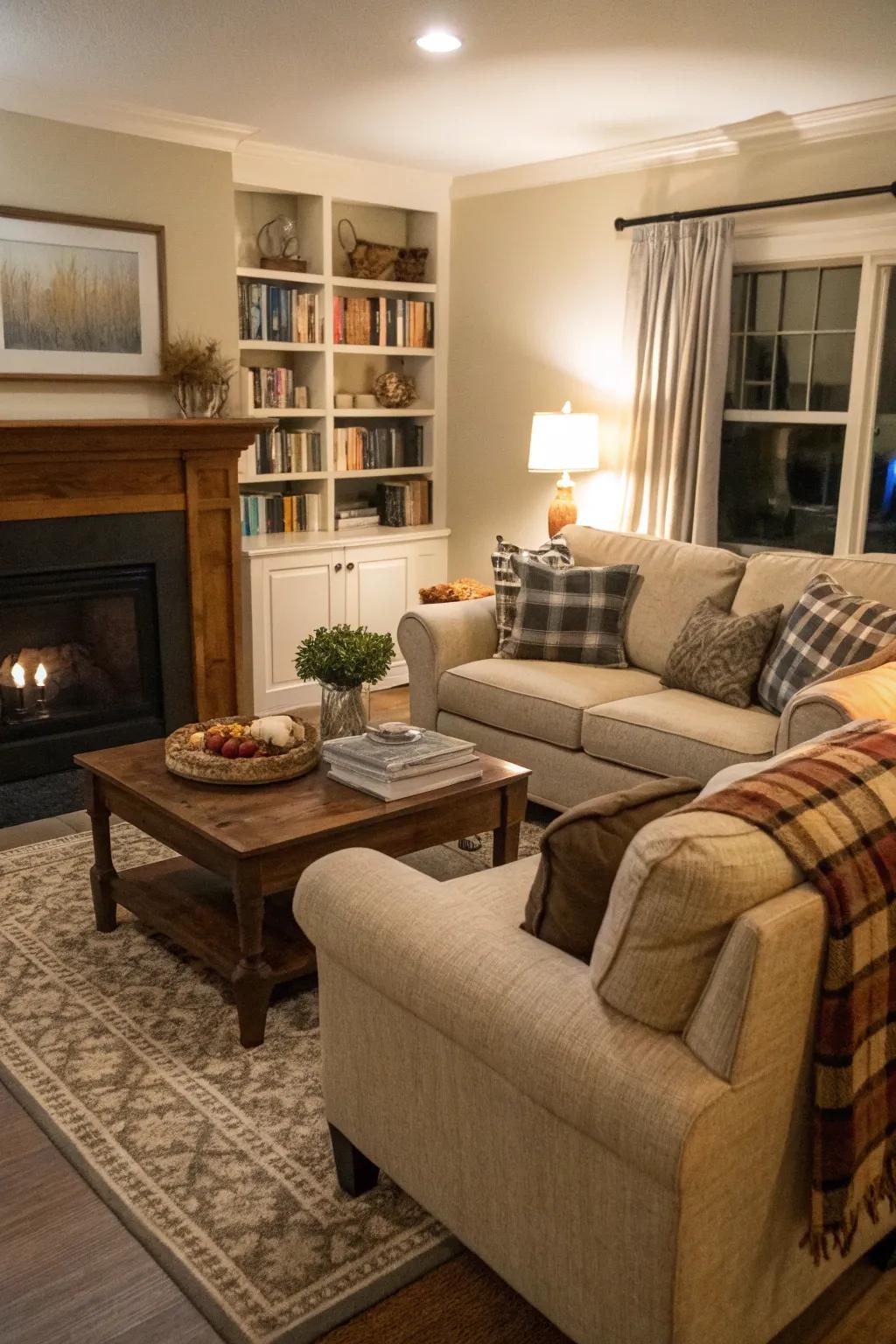 Comfortable seating plans make this European-style living space appealing.
