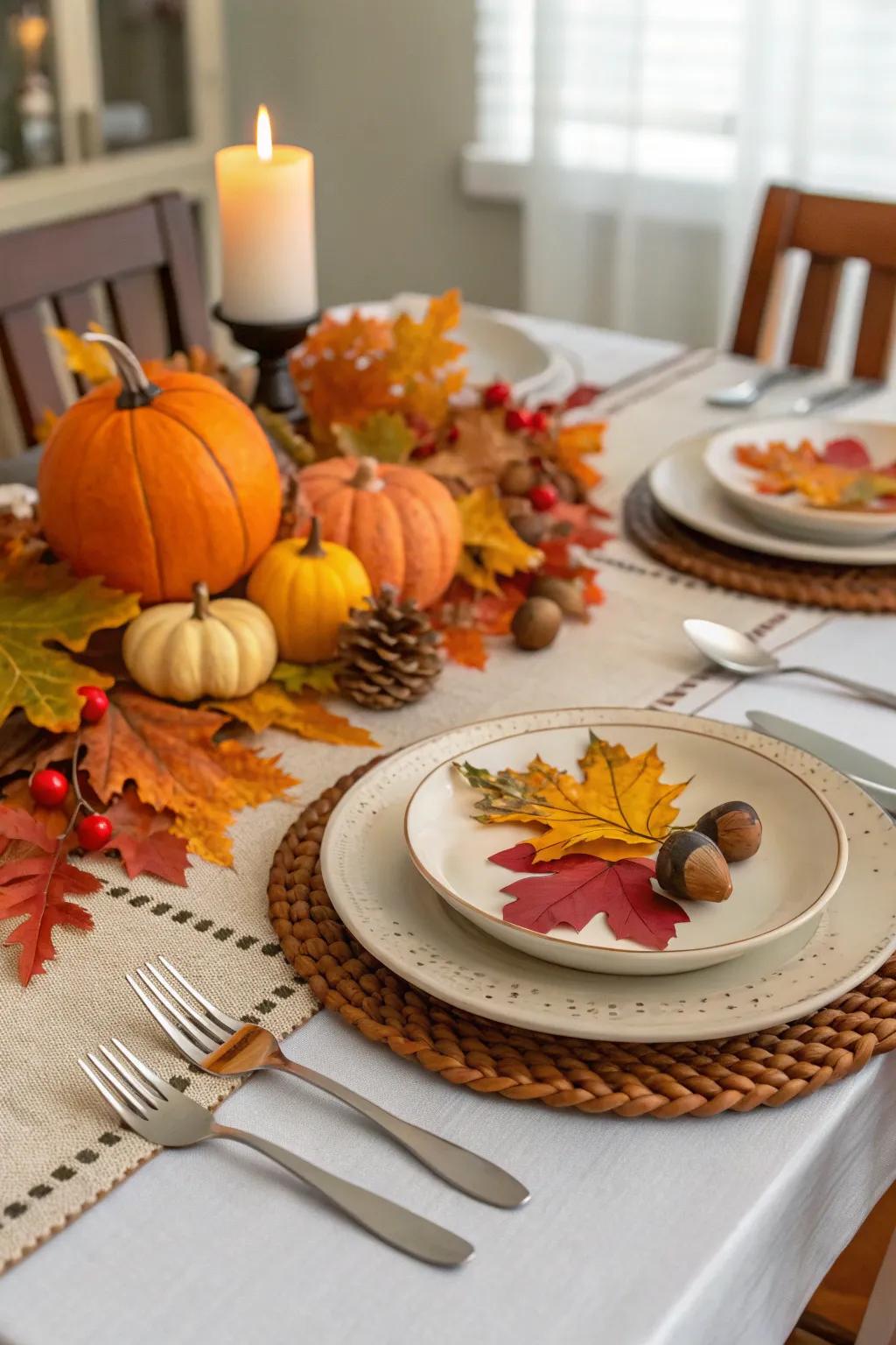 Seasonal dinnerware incorporates a festive touch to autumn meals.