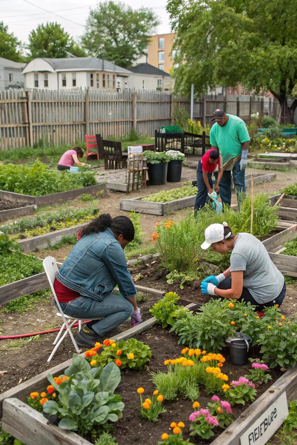 A lively community garden where neighbors cultivate their own produce.