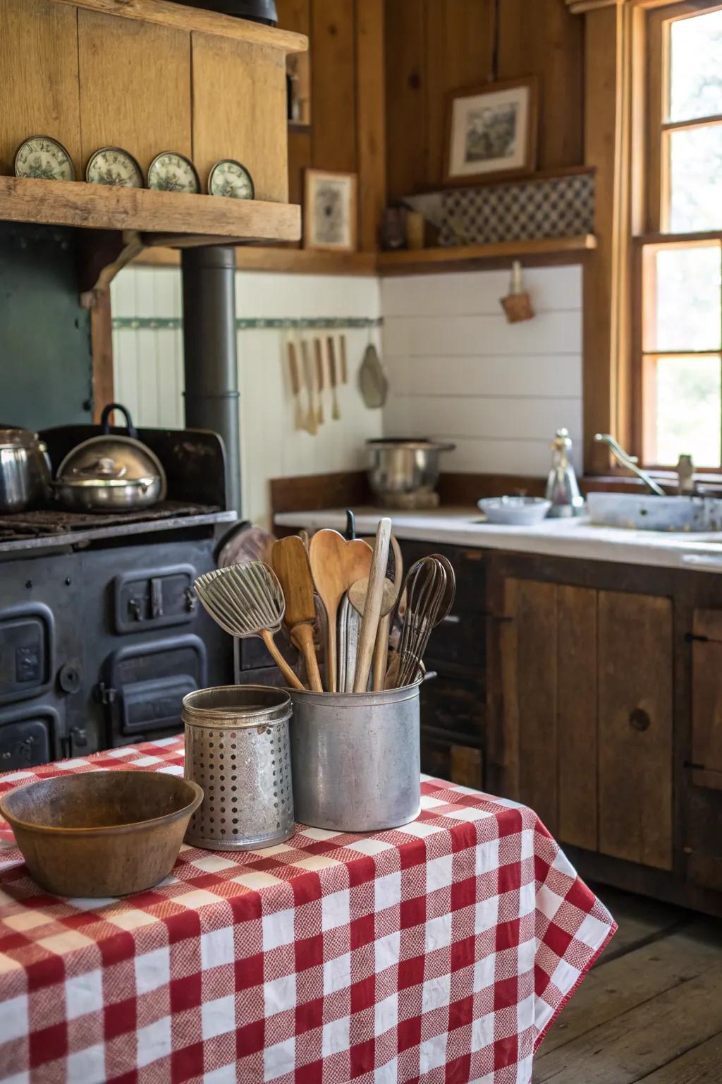 Classic implements adding a historical touch to a farmhouse kitchen.