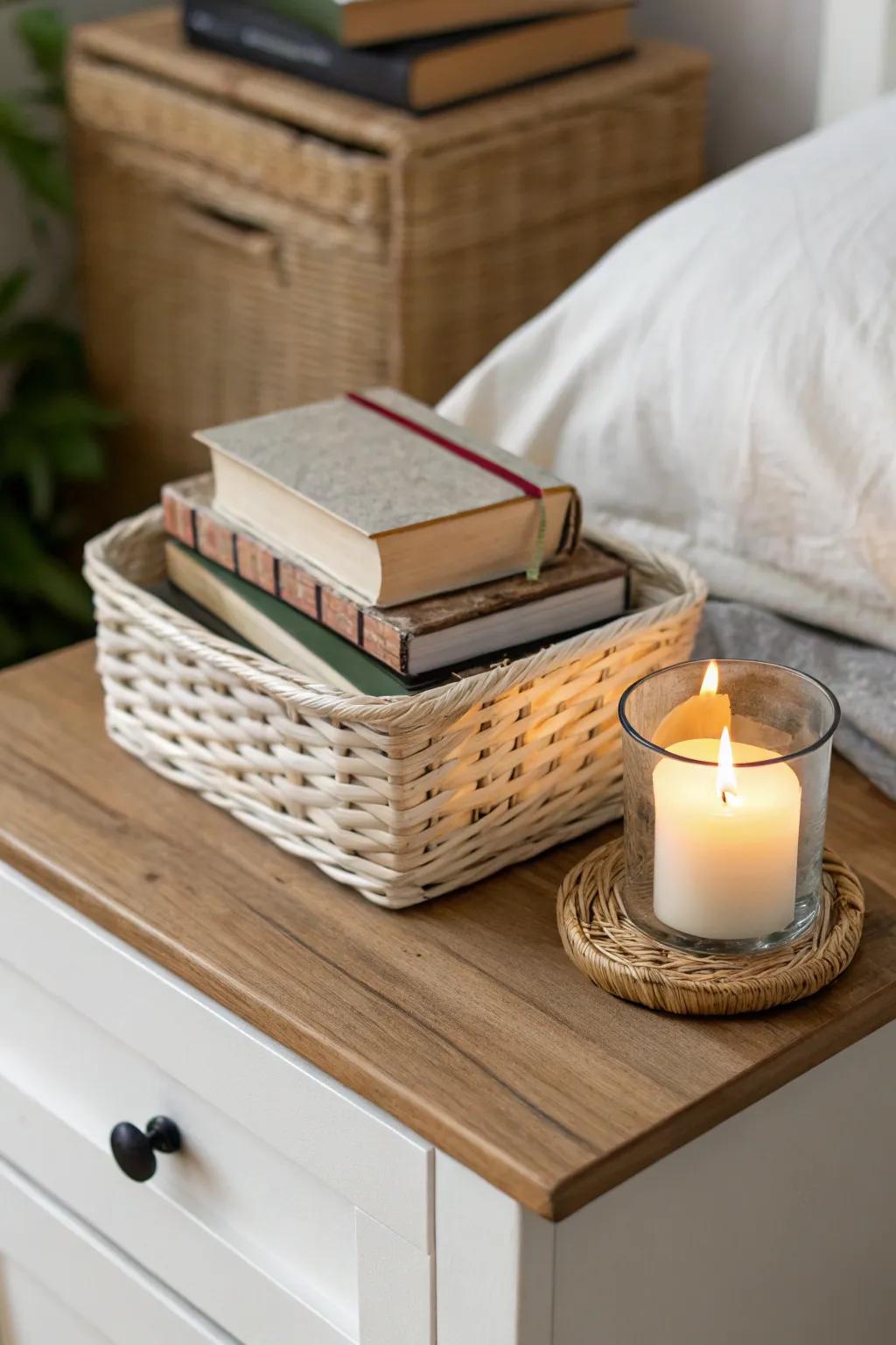 Braided containers furnish texture and usefulness.