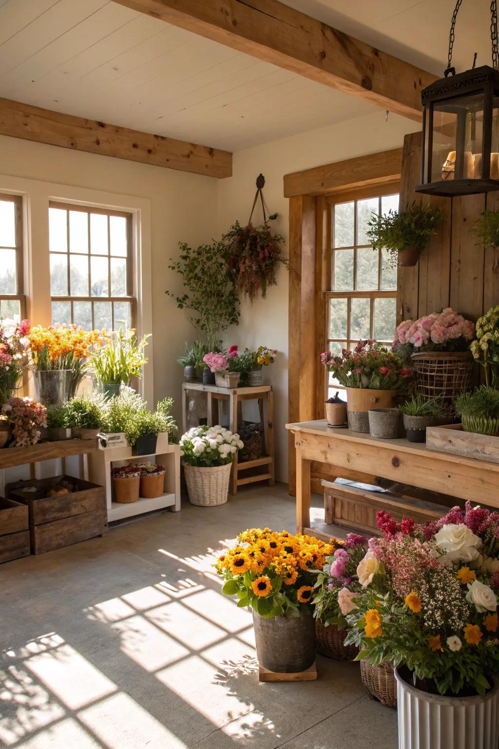 Plants add life to farmhouse settings.