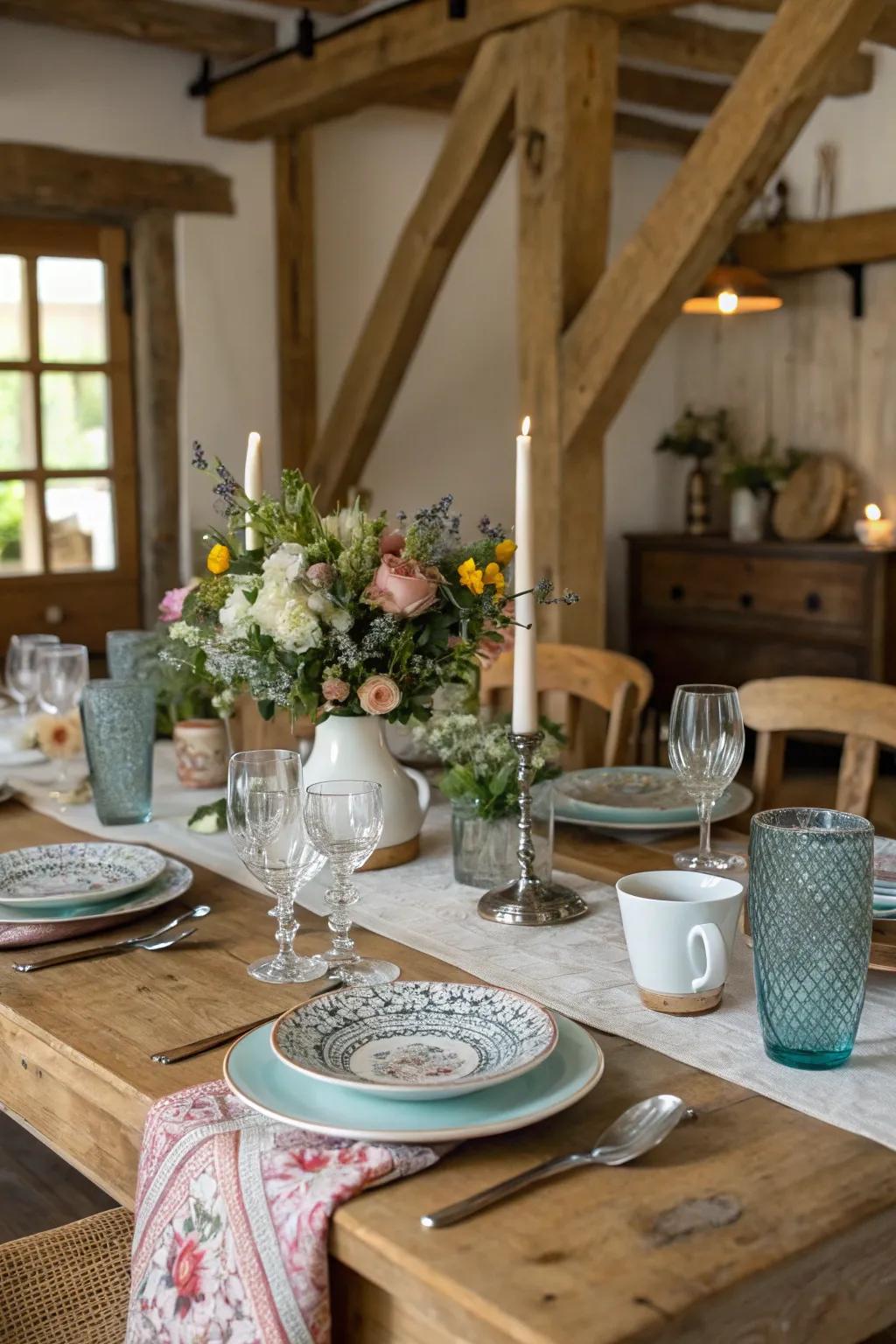 Mixing styles adds character to your table setting.