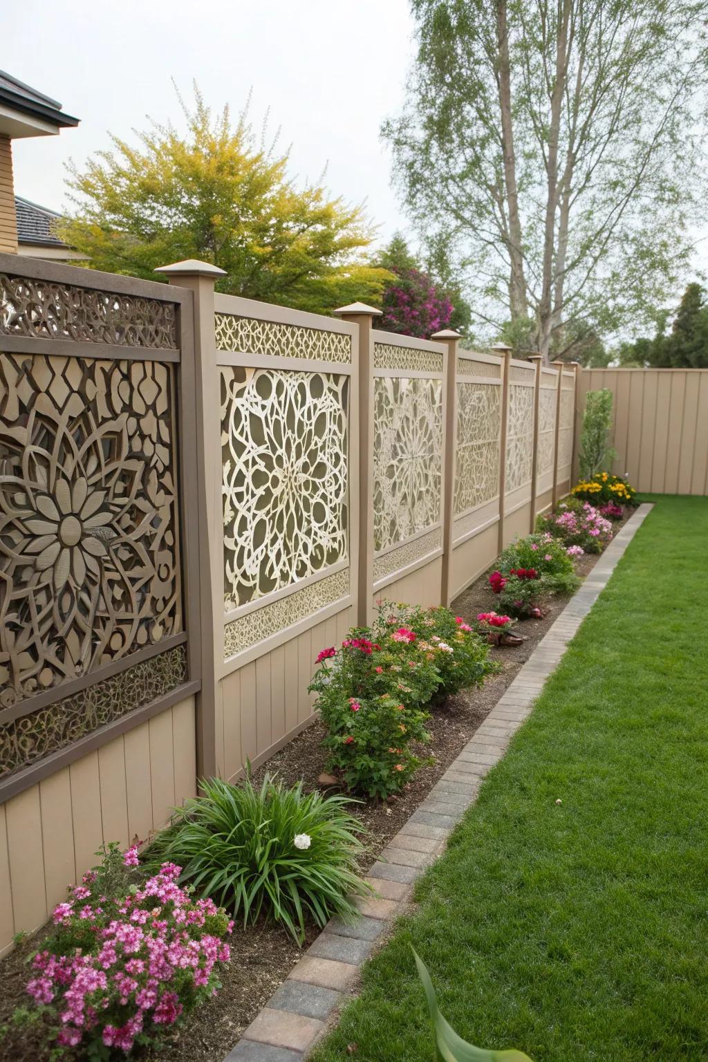 Ornamental panels featuring intricate designs impart an artistic flair.