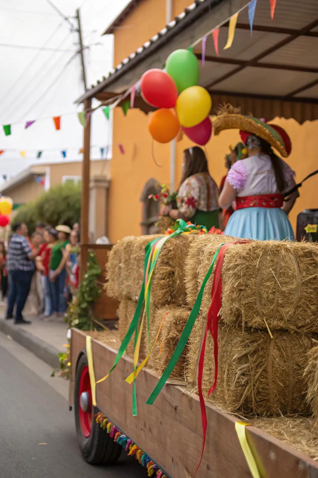 Straw bundles adding a countryside touch to the cart.