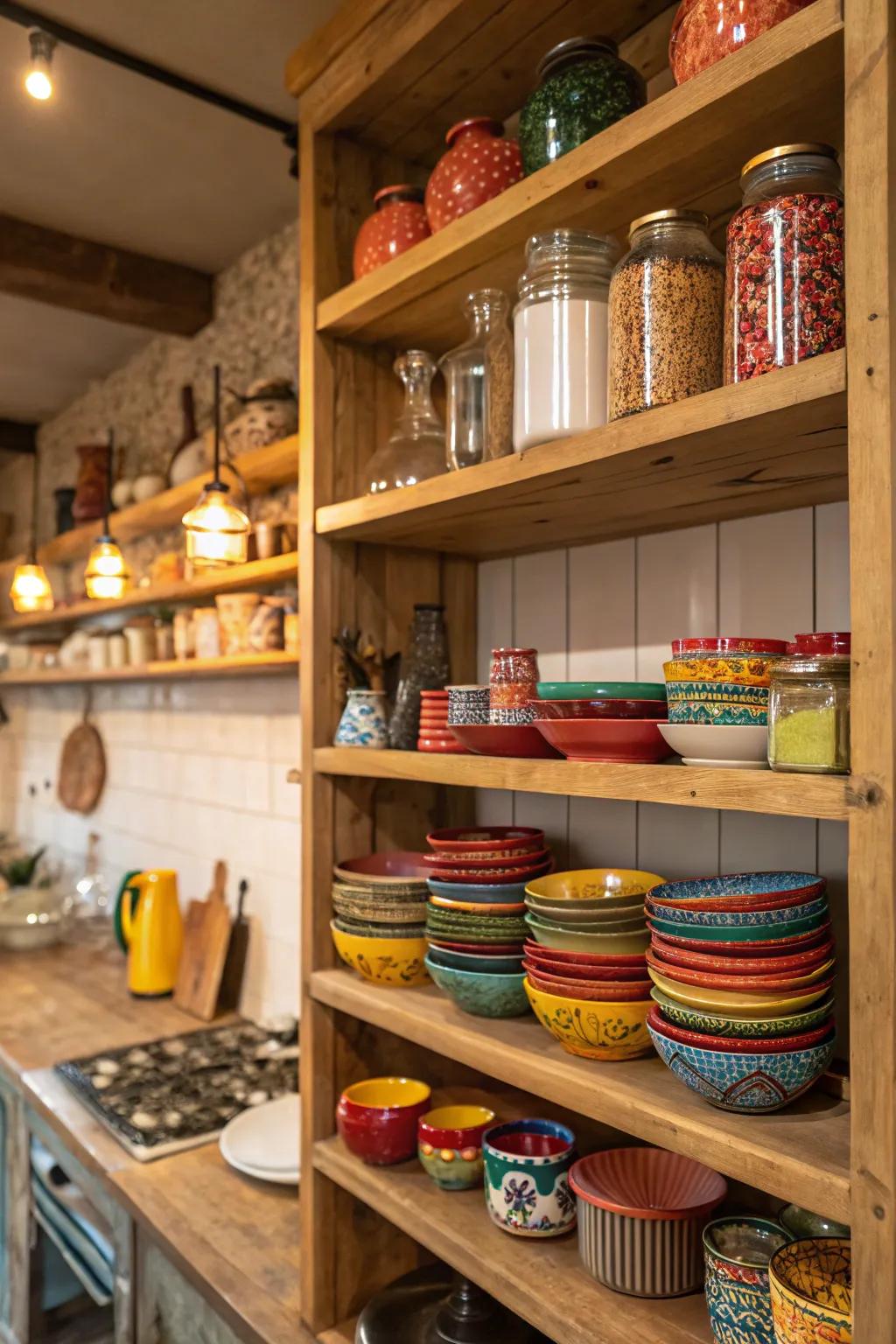 Stylish and practical: Open shelving that showcases your kitchen essentials with elegance.