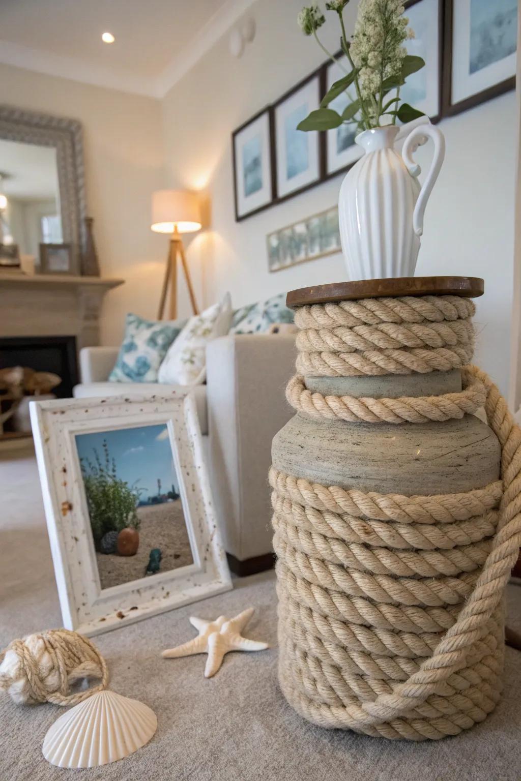 Seafaring rope provides a delicate maritime vibe to decor.