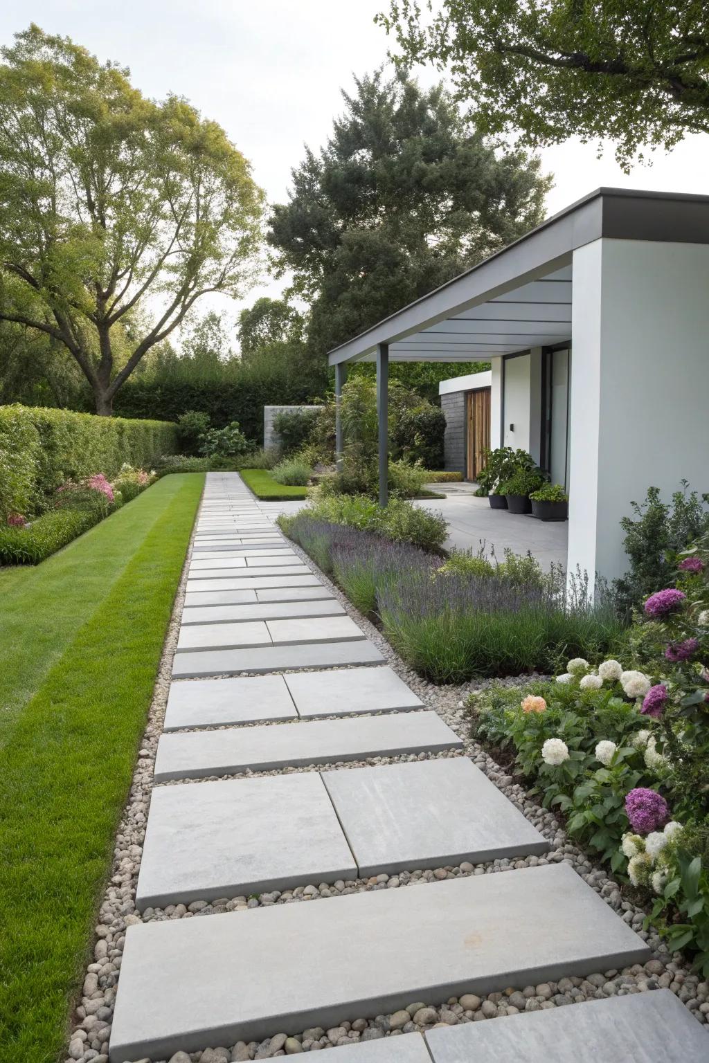 A modern slate path with sleek lines and minimalist appeal.