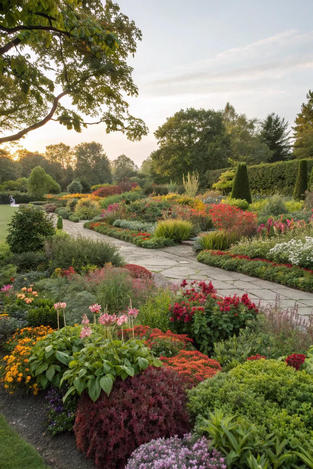 A garden abundant in textures and hues, providing visual intrigue.