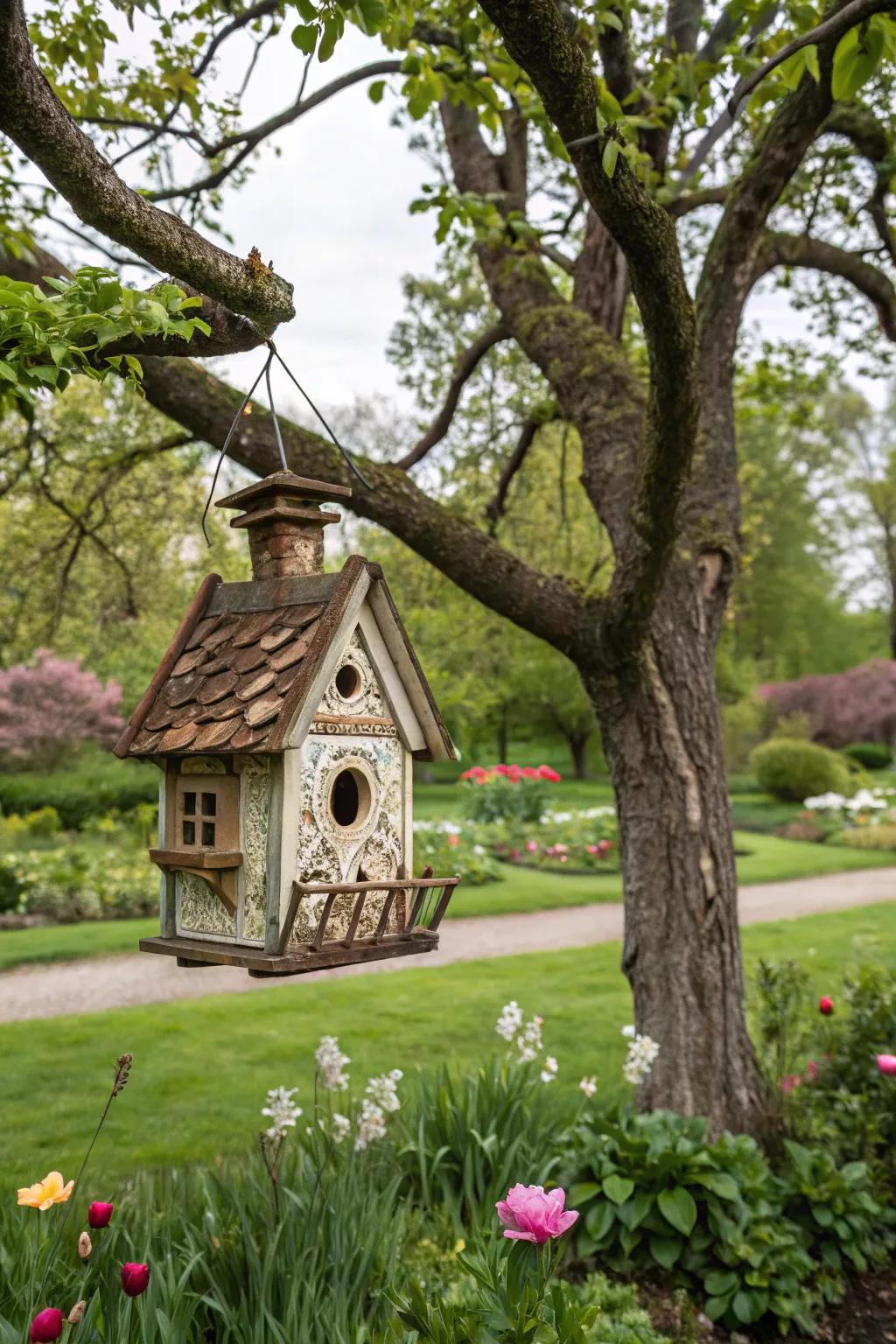 Birdhouses encouraging wildlife to enter the garden.