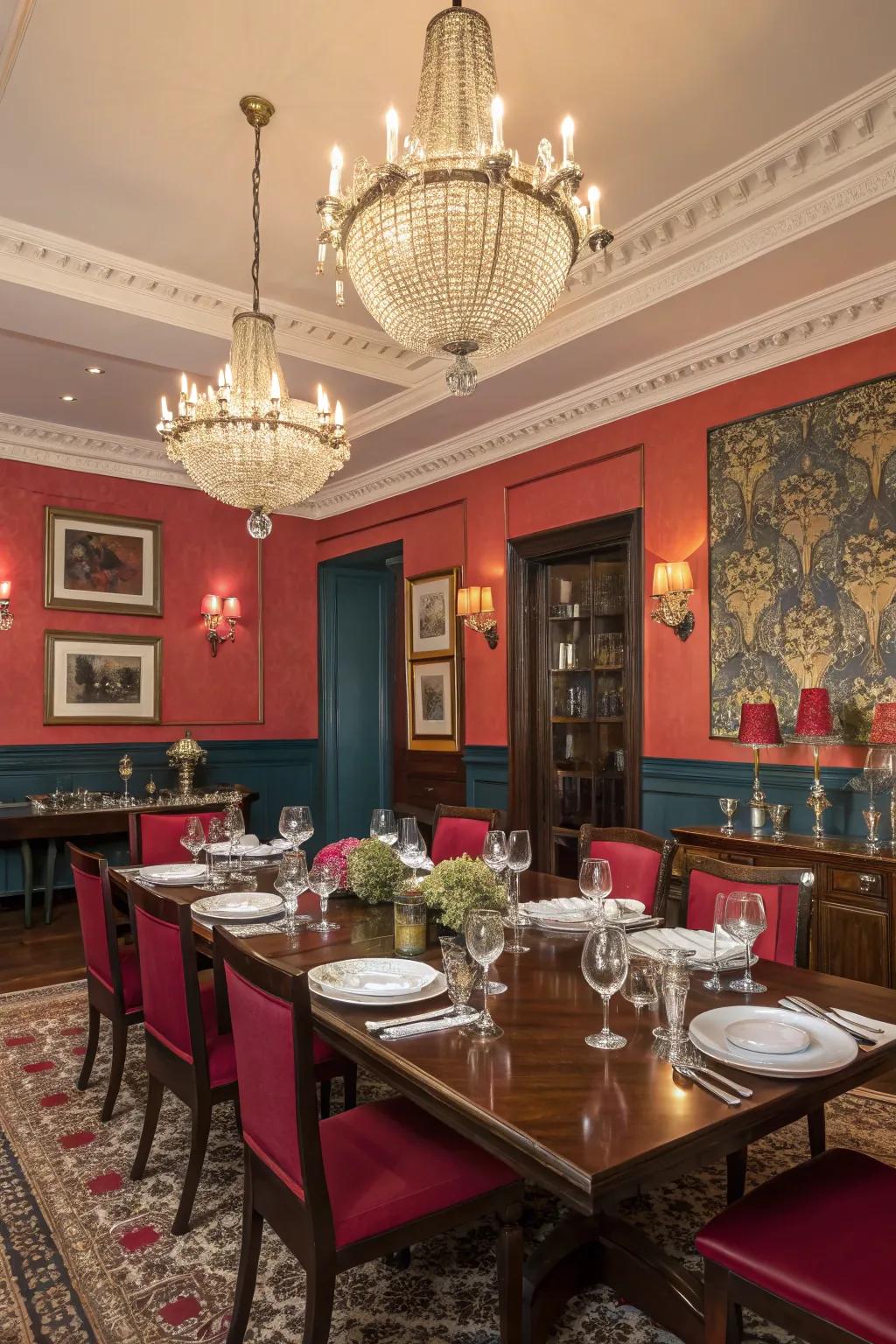 The appropriate color scheme can turn your dining room into a dramatic or peaceful setting.