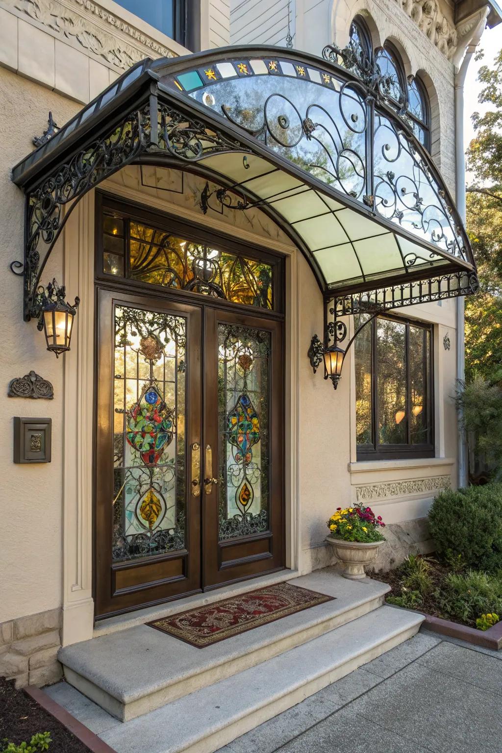 Colored glass awnings represent artistic masterpieces.