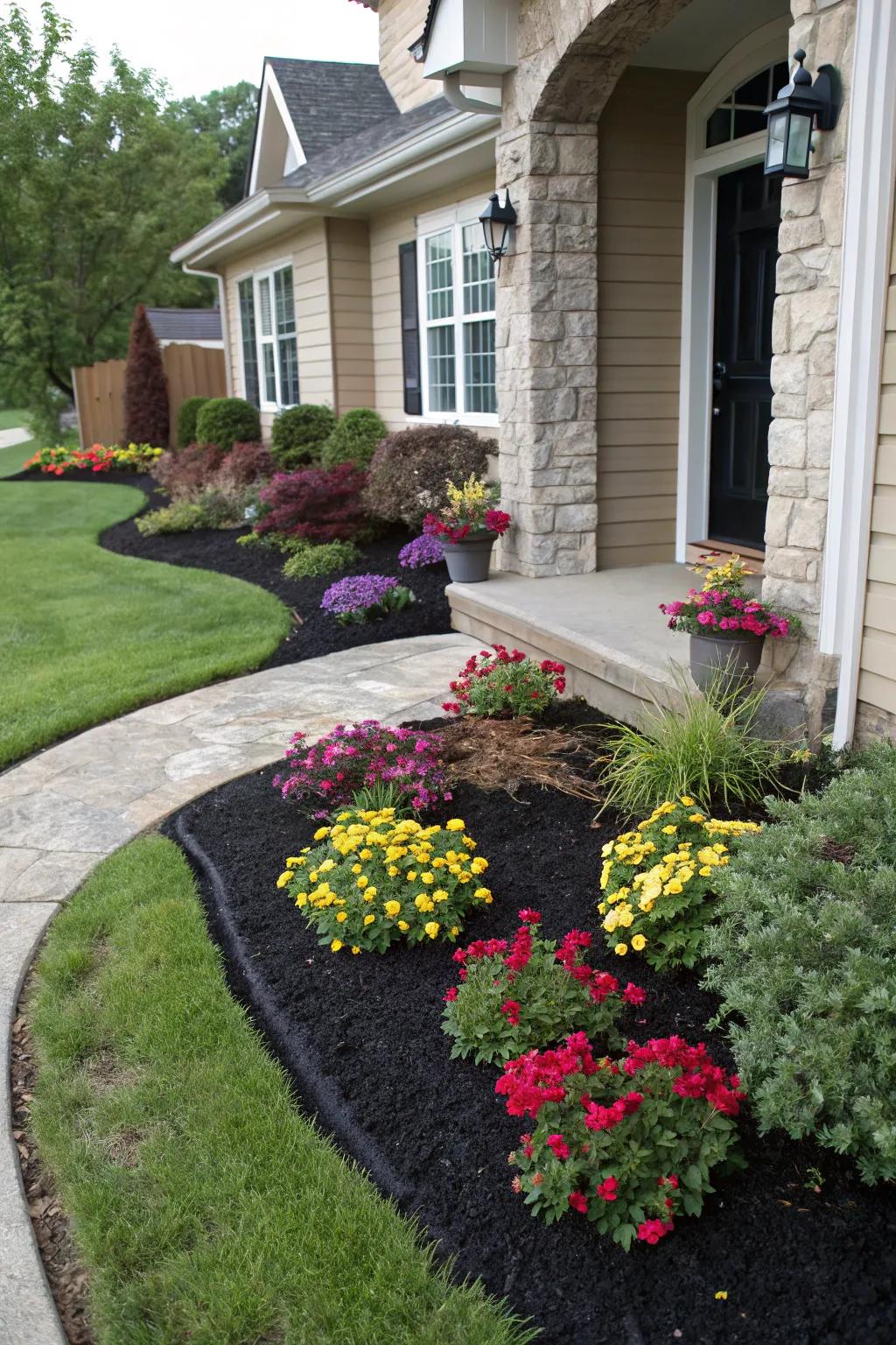 Create a welcoming entrance with strategic ground cover and plants.