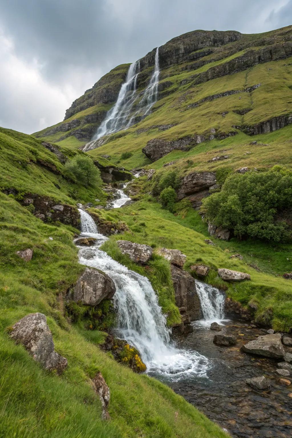 A flowing water feature brings a sense of calm and beauty to your slope.
